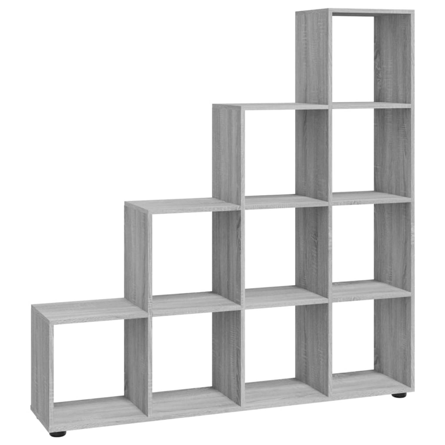 The Living Store Boekenkast trapvormig 142 cm bewerkt hout grijs sonoma eiken - Kast