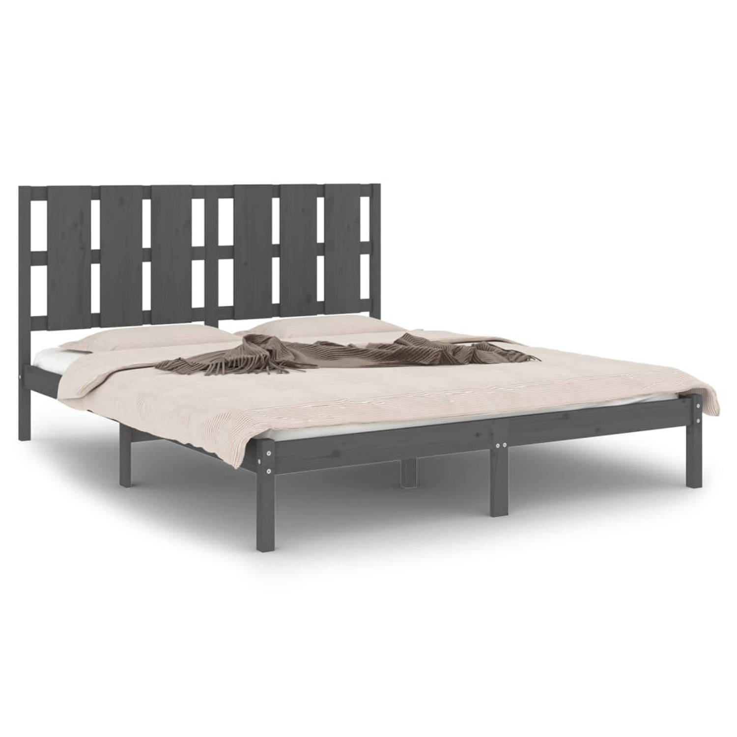 The Living Store Bedframe massief hout grijs 150x200 cm 5FT King Size - Bedframe - Bedframes - Bed - Bedbodem - Ledikant - Bed Frame - Massief Houten Bedframe - Slaapmeubel - Tweep