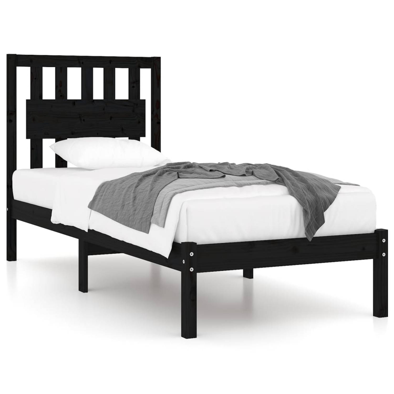 The Living Store Bedframe massief grenenhout zwart 90x200 cm - Bedframe - Bedframes - Eenpersoonsbed - Bed - Bedombouw - Enkel Bed - Frame - Bed Frame - Ledikant - Houten Bedframe