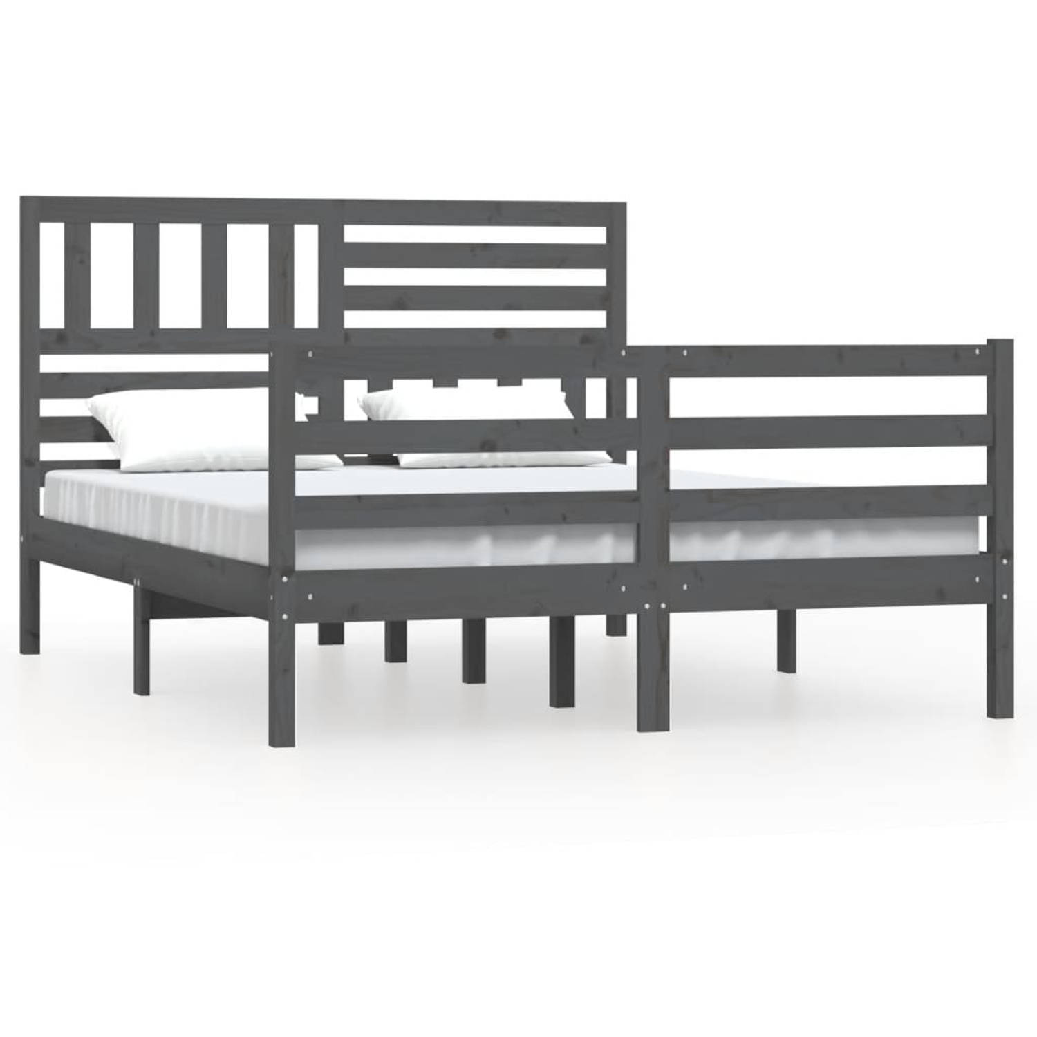 The Living Store Bedframe massief hout grijs 150x200 cm 5FT King Size - Bedframe - Bedframes - Tweepersoonsbed - Bed - Bedombouw - Dubbel Bed - Frame - Bed Frame - Ledikant - Bedfr