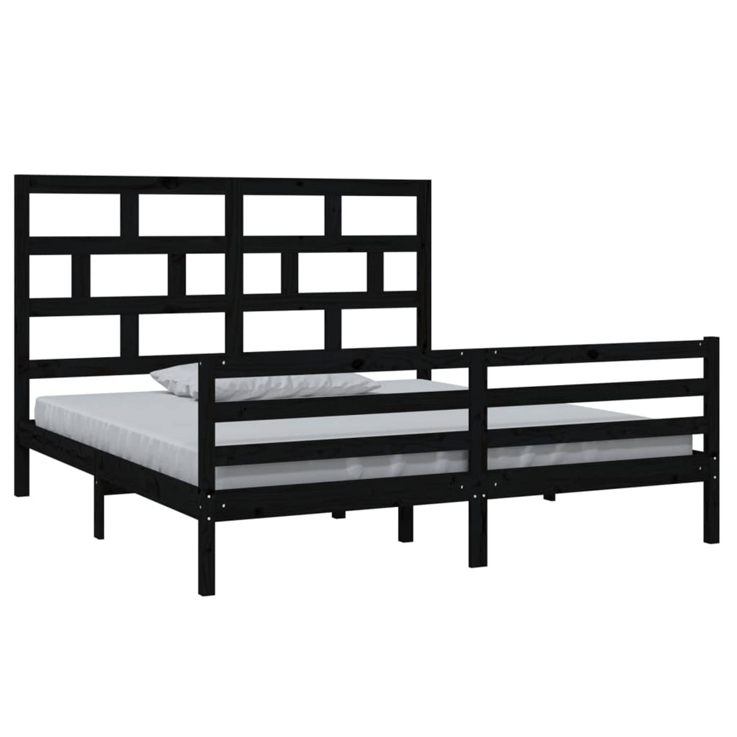 The Living Store Bedframe massief hout zwart 180x200 cm 6FT Super King - Bedframe - Bedframes - Bed - Bedbodem - Ledikant - Bed Frame - Massief Houten Bedframe - Slaapmeubel - Twee