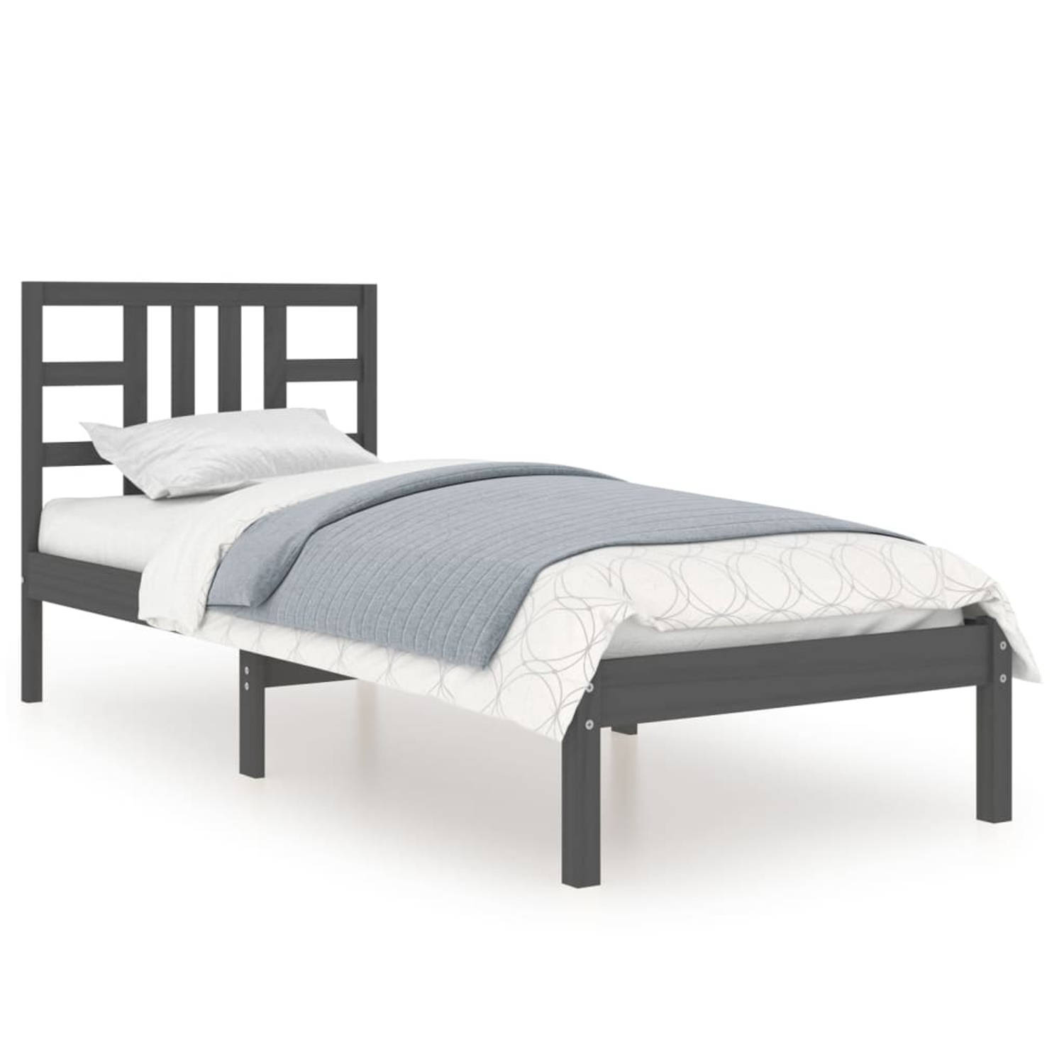 The Living Store Bedframe massief hout grijs 90x200 cm - Bedframe - Bedframes - Eenpersoonsbed - Bed - Bedombouw - Ledikant - Houten Bedframe - Eenpersoonsbedden - Bedden - Bedombo