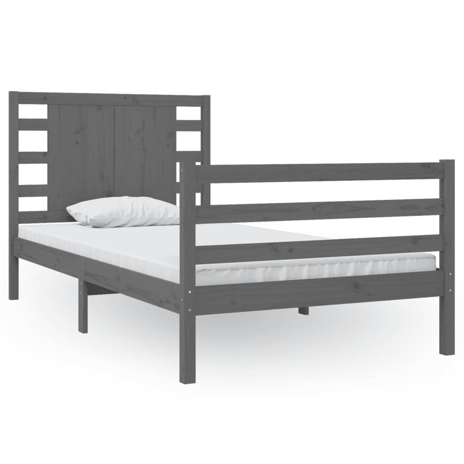 The Living Store Bedframe massief grenenhout grijs 90x200 cm - Bedframe - Bedframes - Bed - Bedbodem - Ledikant - Bed Frame - Massief Houten Bedframe - Slaapmeubel - Eenpersoonsbed