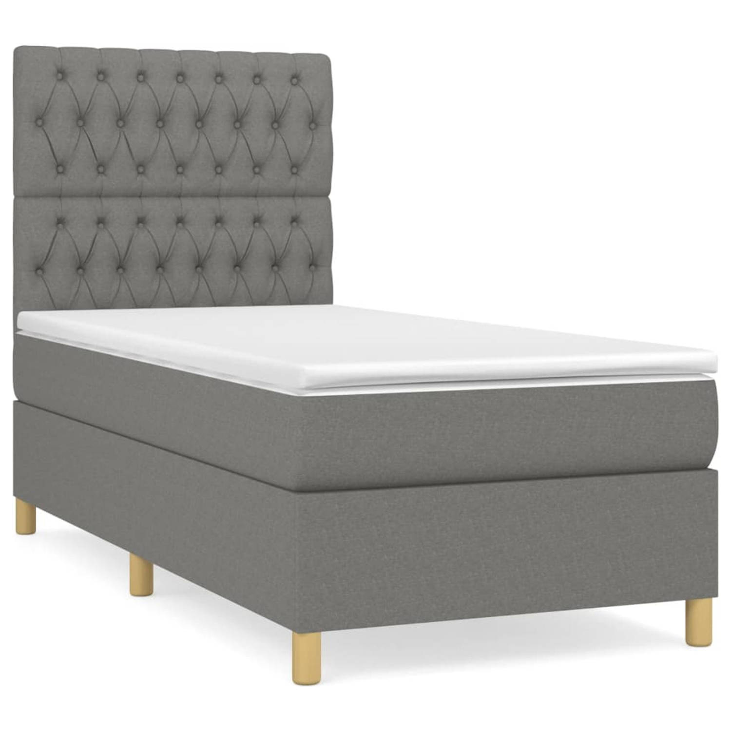 The Living Store Boxspring met matras stof donkergrijs 90x190 cm - Boxspring - Boxsprings - Bed - Slaapmeubel - Boxspringbed - Boxspring Bed - Tweepersoonsbed - Bed Met Matras - Be