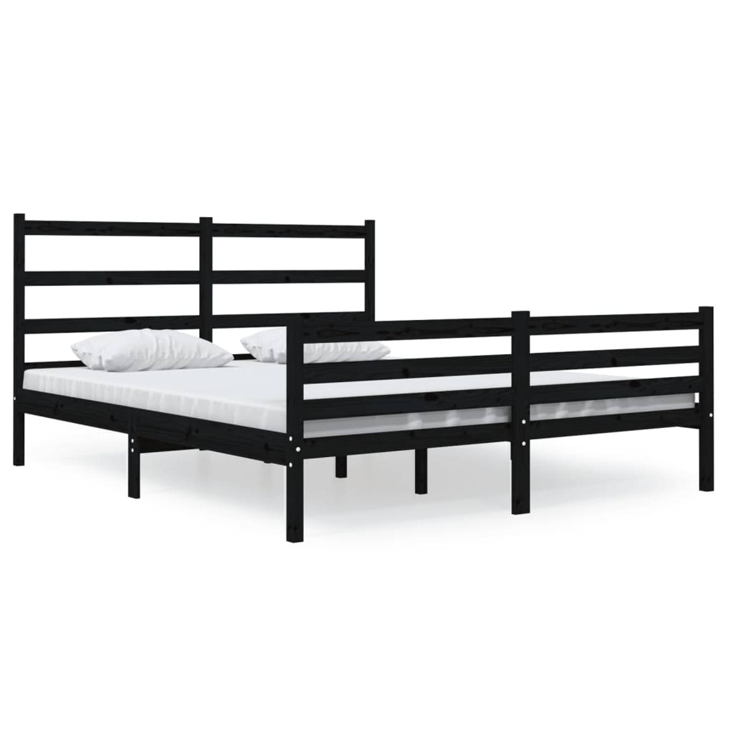 The Living Store Bedframe massief grenenhout zwart 140x190 cm - Bedframe - Bedframes - Tweepersoonsbed - Bed - Bedombouw - Dubbel Bed - Frame - Bed Frame - Ledikant - Houten Bedfra