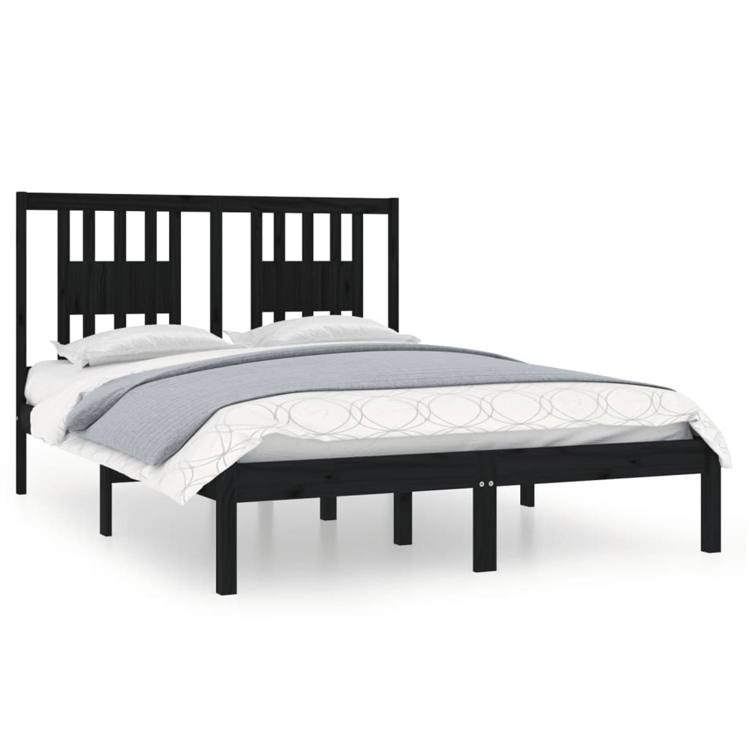 The Living Store Bedframe massief hout zwart 135x190 cm 4FT6 Double - Bedframe - Bedframes - Tweepersoonsbed - Bed - Bedombouw - Dubbel Bed - Frame - Bed Frame - Ledikant - Houten