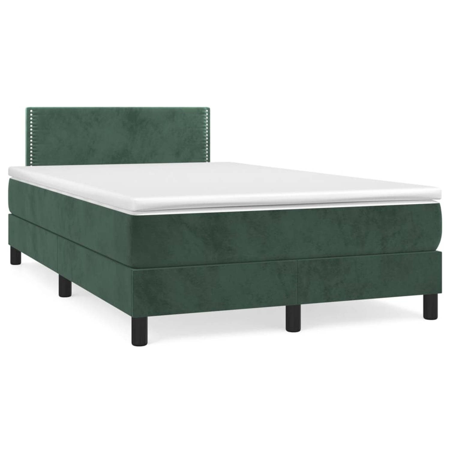 The Living Store Boxspring met matras fluweel donkergroen 120x200 cm - Bed