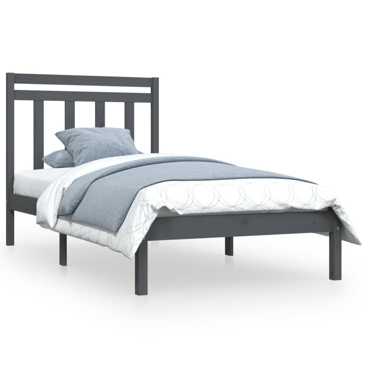 The Living Store Bedframe massief hout grijs 90x190 cm 3FT Single - Bedframe - Bedframes - Eenpersoonsbed - Bed - Bedombouw - Ledikant - Houten Bedframe - Eenpersoonsbedden - Bedde