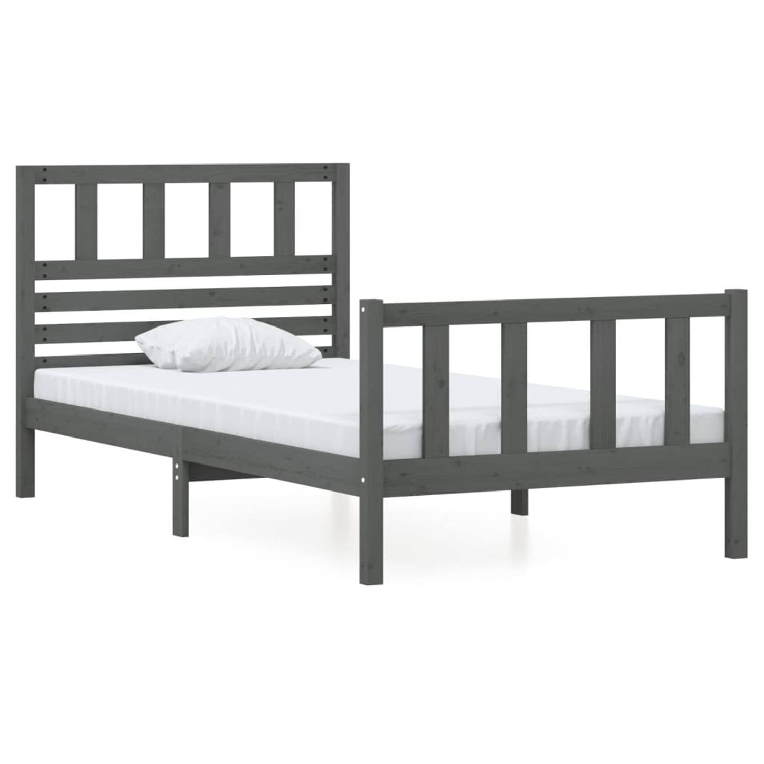 The Living Store Bedframe massief hout grijs 90x200 cm - Bedframe - Bedframes - Eenpersoonsbed - Bed - Bedombouw - Frame - Bed Frame - Ledikant - Bedframe Met Hoofdeinde - Eenperso