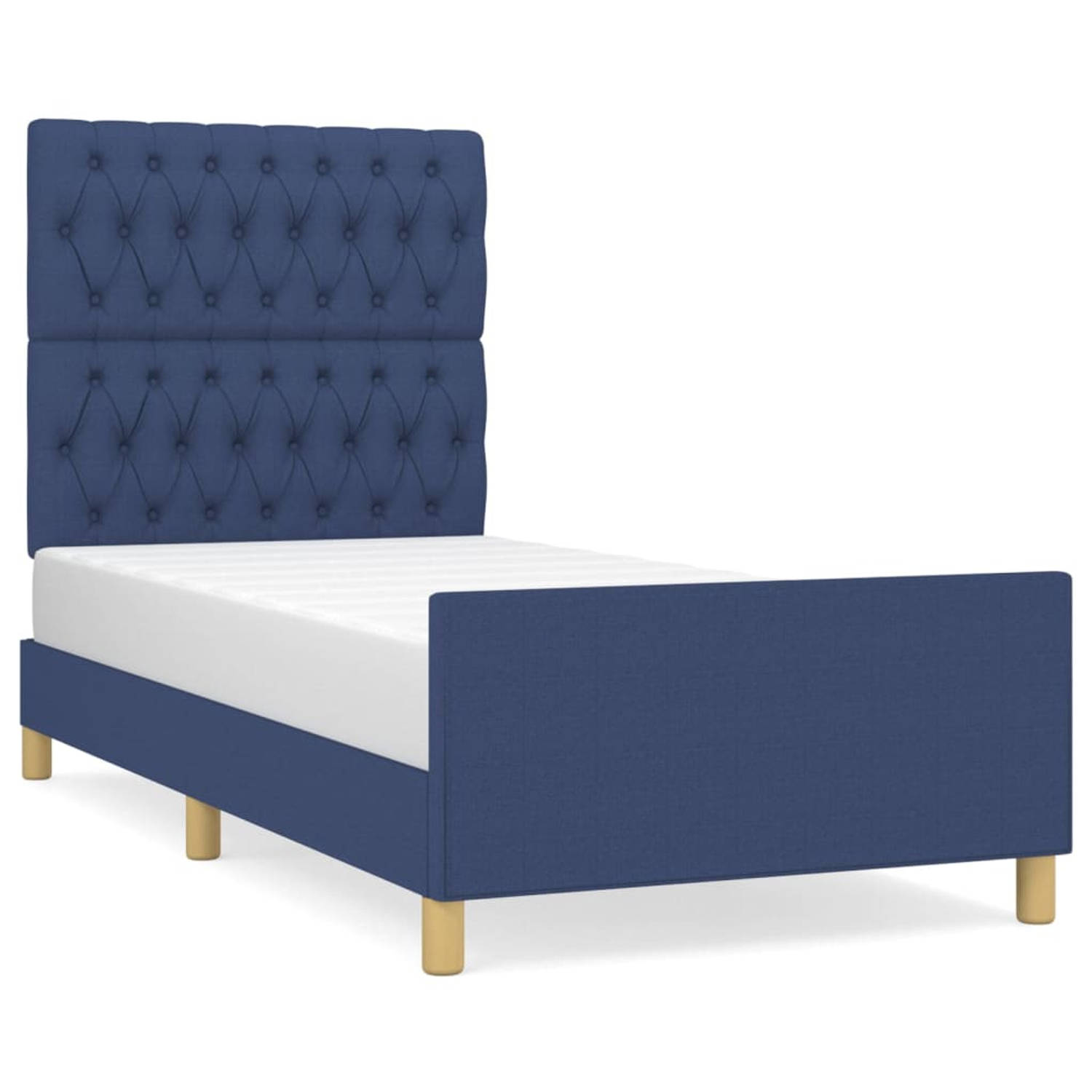 The Living Store Bedframe met hoofdeinde stof blauw 90x190 cm - Bedframe Met Hoofdeinde - Bedframes Met Hoofdeindes - Bed - Slaapmeubel - Ledikant - Bedbodem - Tweepersoonsbed - Be