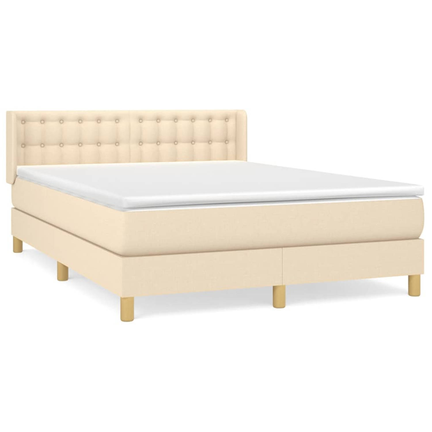 The Living Store Boxspringbed - Pocketvering - Middelharde ondersteuning - Crème - 193 x 147 x 78/88 cm