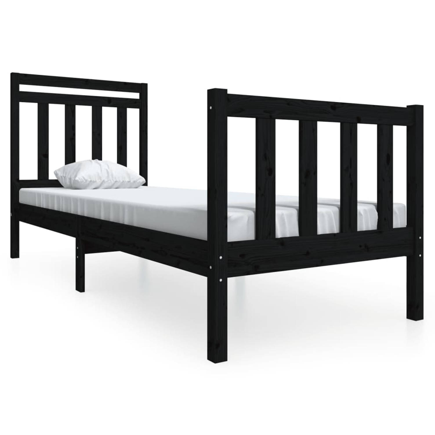 The Living Store Bedframe massief hout zwart 75x190 cm 2FT6 Small Single - Bedframe - Bedframes - Eenpersoonsbed - Bed - Bedombouw - Frame - Bed Frame - Ledikant - Bedframe Met Hoo