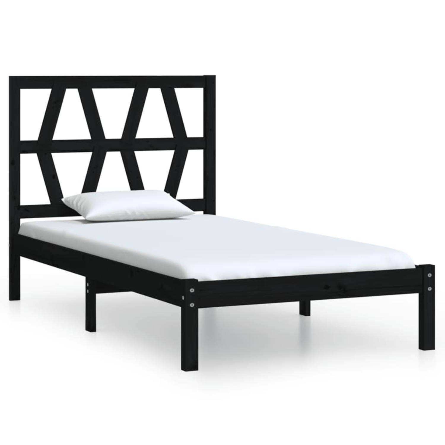 The Living Store Bedframe massief grenenhout zwart 90x200 cm - Bedframe - Bedframes - Eenpersoonsbed - Bed - Bedombouw - Enkel Bed - Frame - Bed Frame - Ledikant - Houten Bedframe