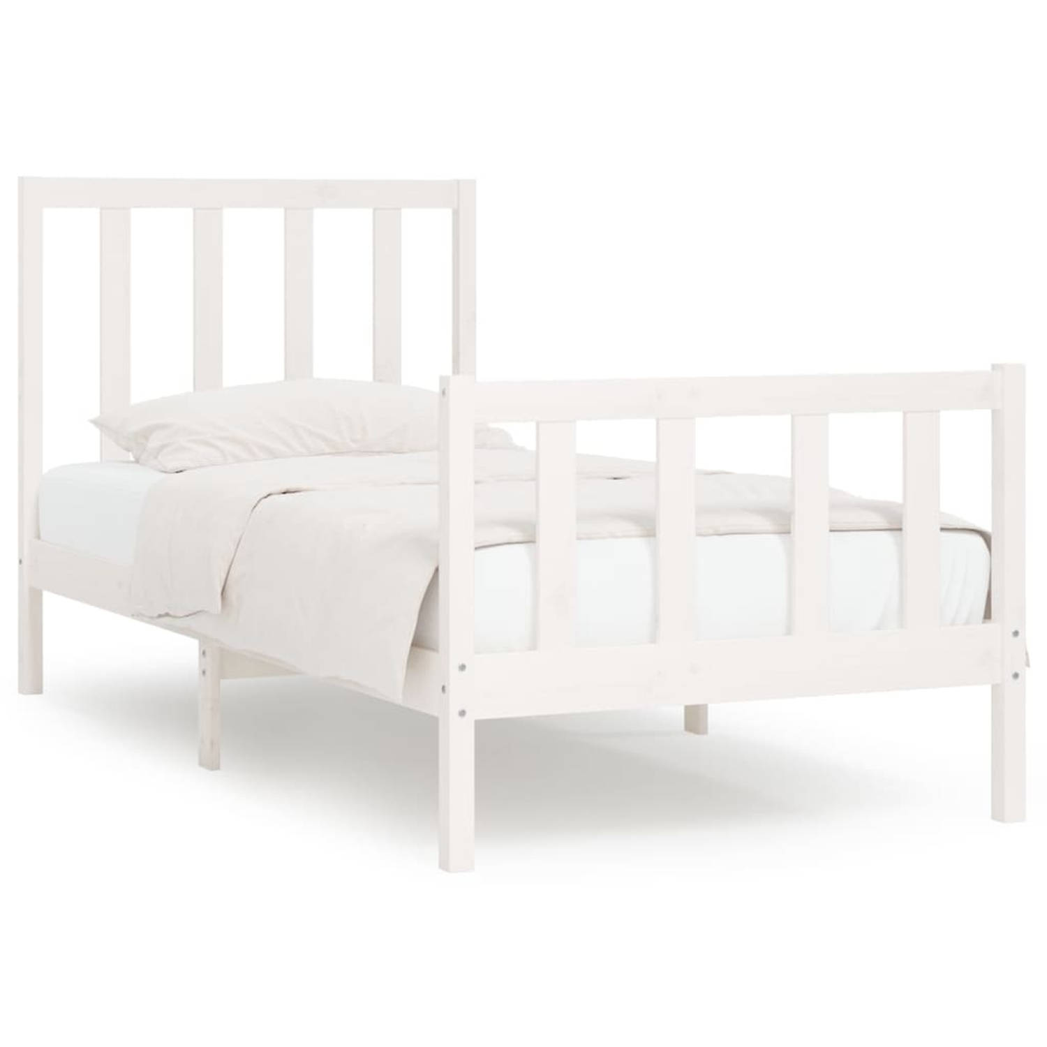 The Living Store Bedframe massief hout wit 90x190 cm 3FT Single - Bedframe - Bedframes - Eenpersoonsbed - Bed - Bedombouw - Ledikant - Houten Bedframe - Eenpersoonsbedden - Bedden