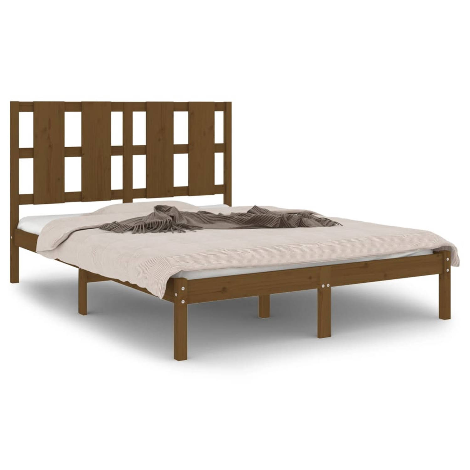 The Living Store Bedframe massief hout honingbruin 135x190 cm 4FT6 Double - Bedframe - Bedframes - Bed - Bedbodem - Ledikant - Bed Frame - Massief Houten Bedframe - Slaapmeubel - T