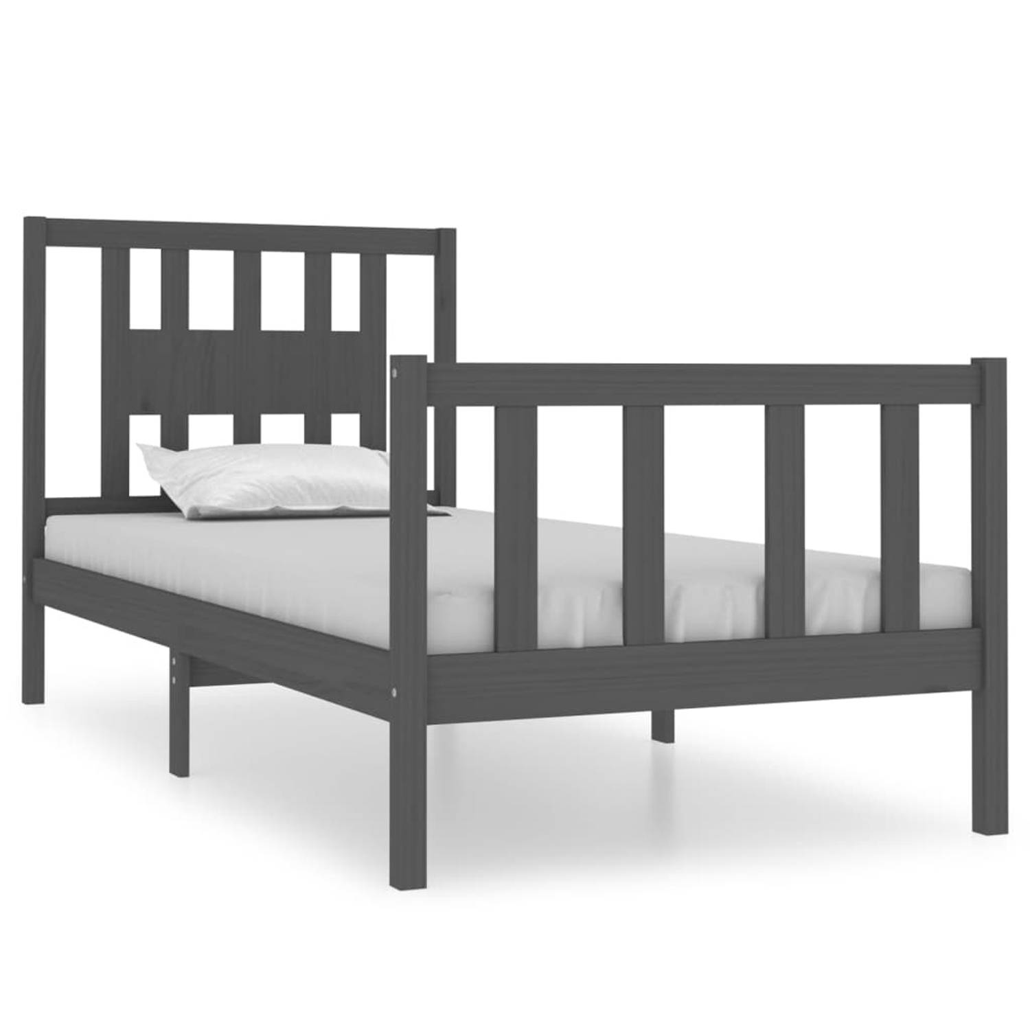 The Living Store Bedframe massief hout grijs 75x190 cm 2FT6 Small Single - Bedframe - Bedframes - Eenpersoonsbed - Bed - Bedombouw - Ledikant - Houten Bedframe - Eenpersoonsbedden