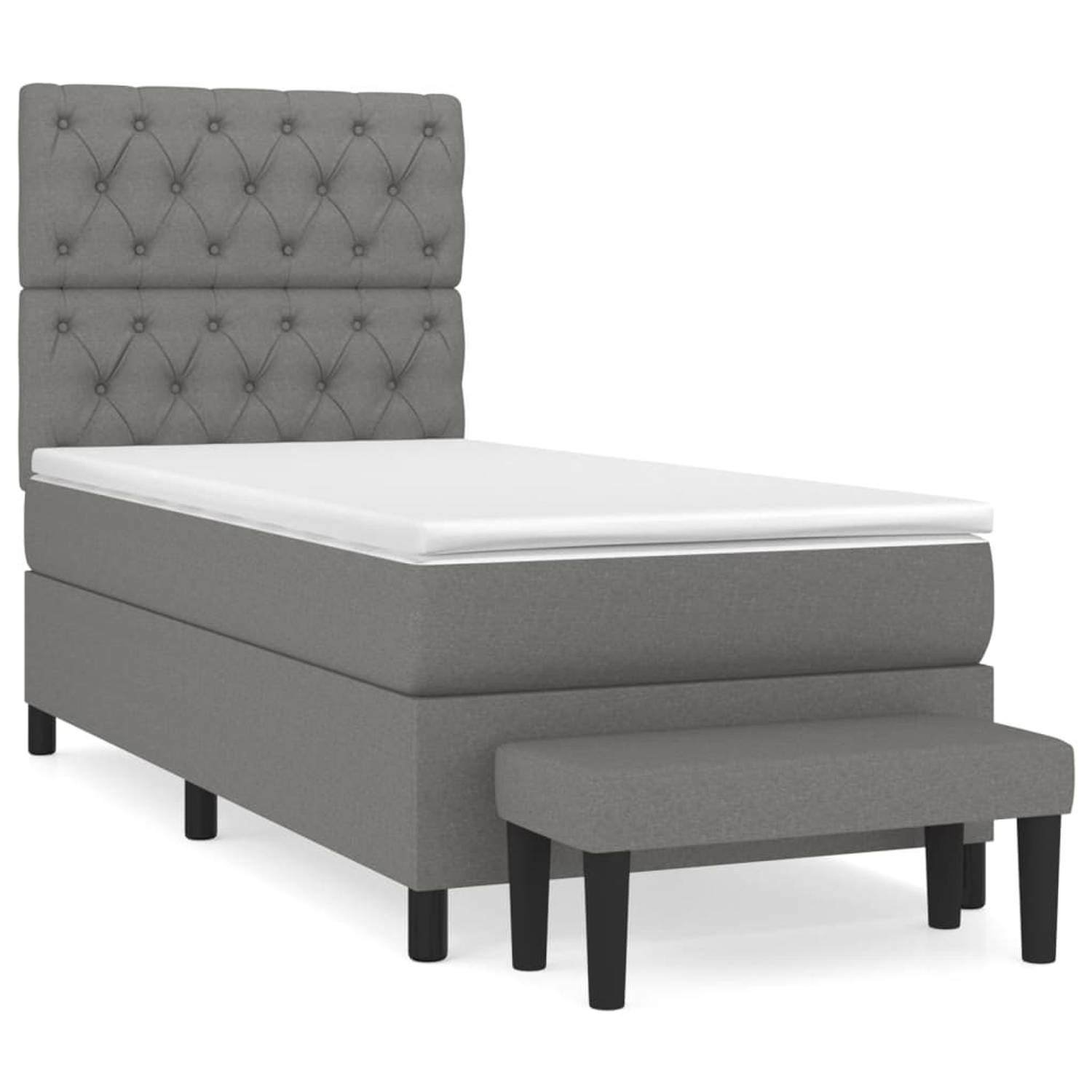 The Living Store Boxspring met matras stof donkergrijs 80x200 cm - Boxspring - Boxsprings - Pocketveringbed - Bed - Slaapmeubel - Boxspringbed - Boxspring Bed - Eenpersoonsbed - Be