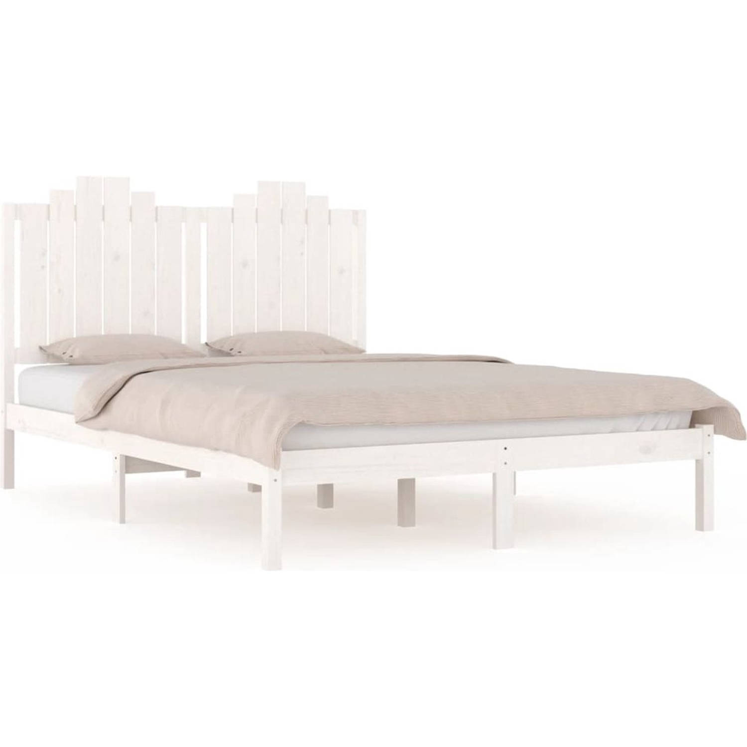 The Living Store Bedframe - Hout - Wit - 195.5 x 125.5 x 110 cm (L x B x H) - 120 x 190 cm (4FT Small Double) - Massief Grenenhout