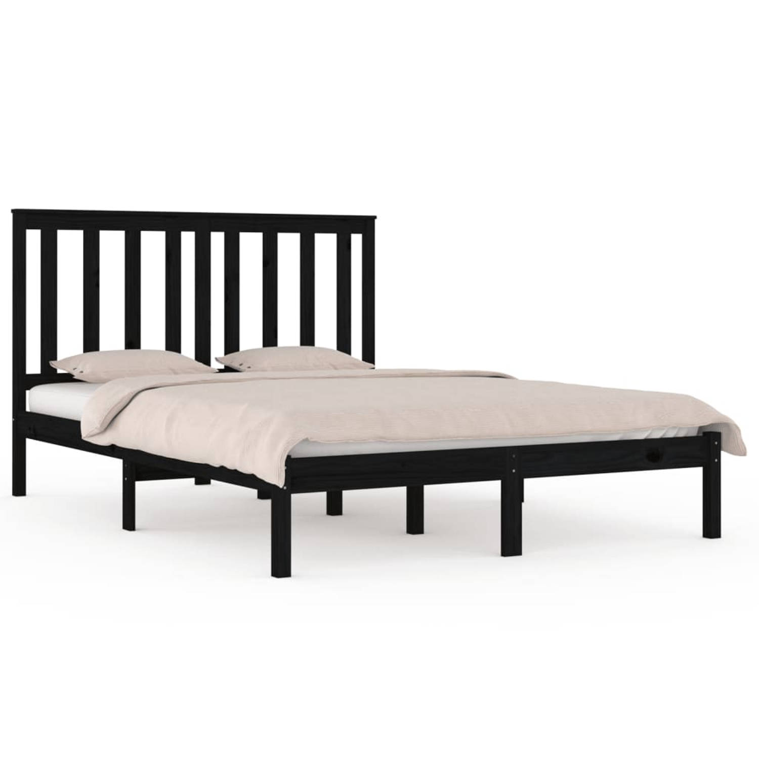 The Living Store Bedframe massief grenenhout zwart 160x200 cm - Bedframe - Bedframes - Tweepersoonsbed - Bed - Bedombouw - Dubbel Bed - Frame - Bed Frame - Ledikant - Houten Bedfra