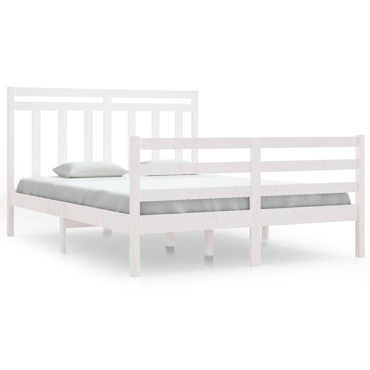 The Living Store Bedframe massief hout wit 140x190 cm - Bedframe - Bedframes - Tweepersoonsbed - Bed - Bedombouw - Dubbel Bed - Frame - Bed Frame - Ledikant - Houten Bedframe - Twe