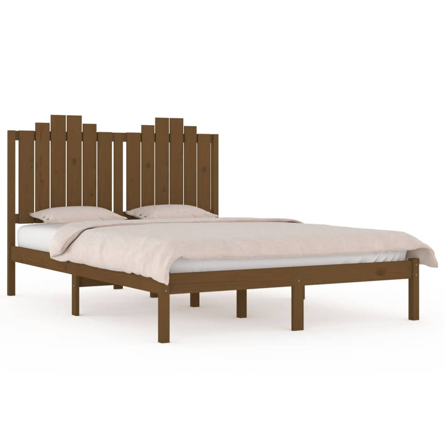 The Living Store Bedframe massief grenenhout honingbruin 135x190 cm 4FT6 Double - Bedframe - Bedframes - Tweepersoonsbed - Bed - Bedden - Bedombouw - Dubbel Bed - Frame - Bed Frame