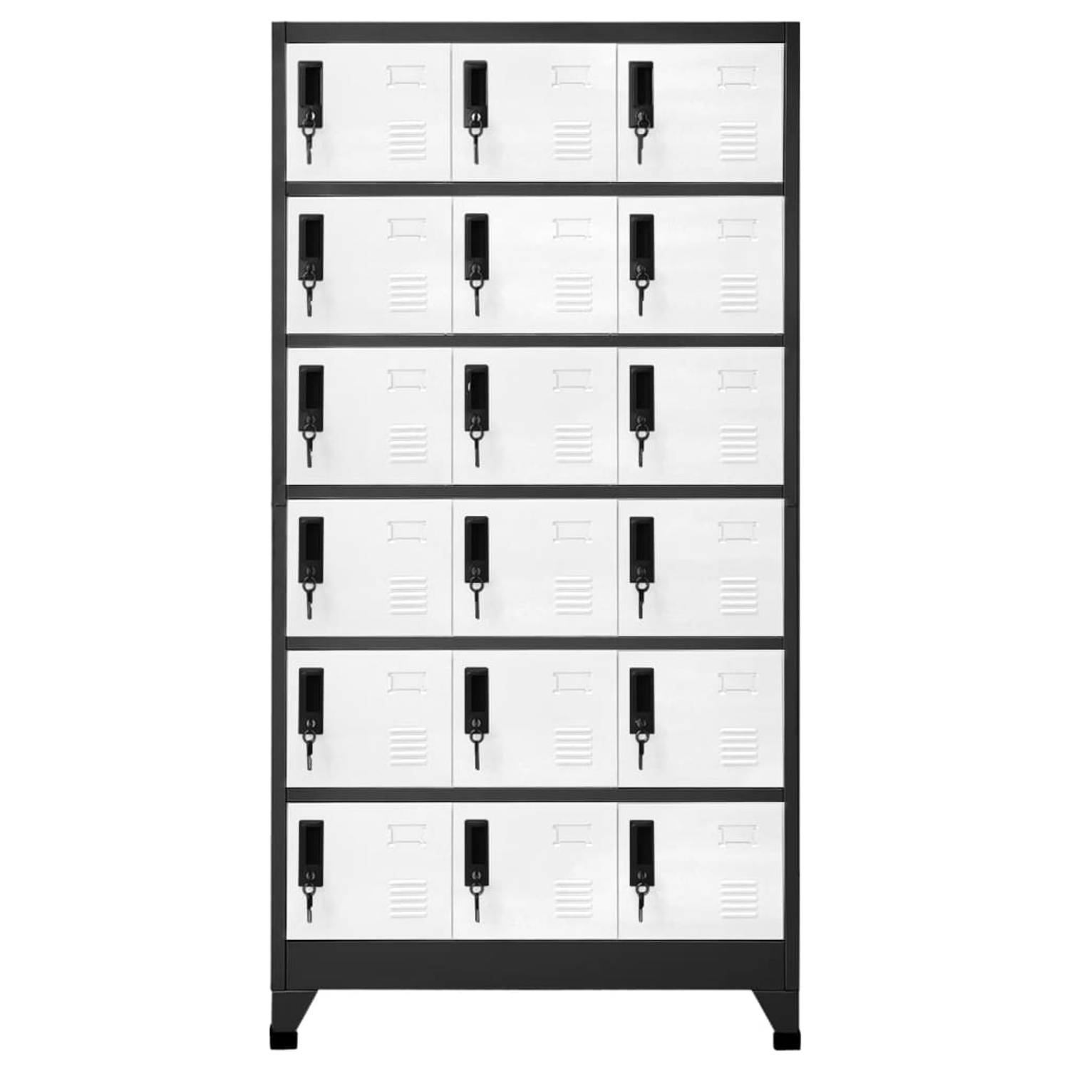 The Living Store Lockerkast - Antraciet/Wit - 90 x 40 x 180 cm - Staal