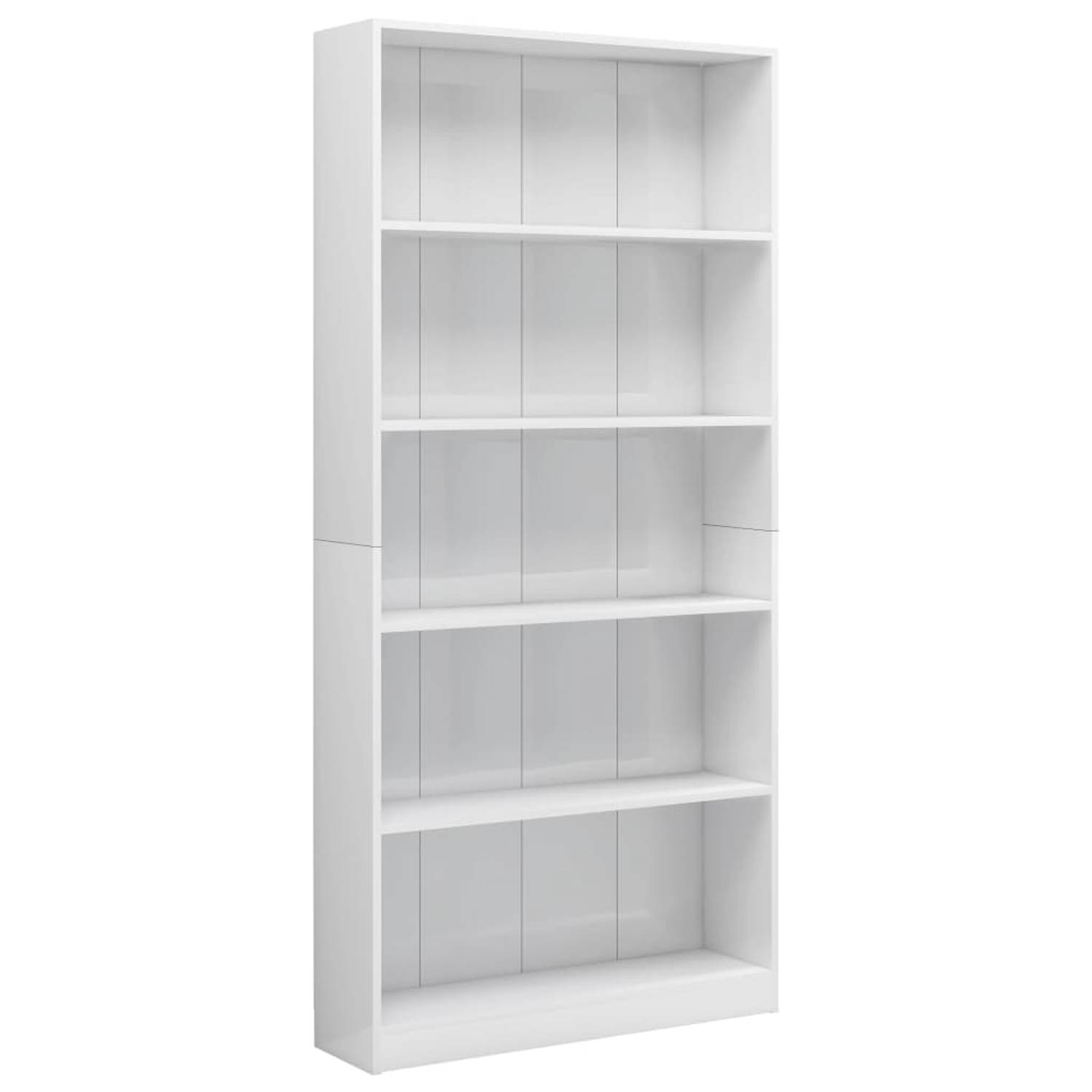 The Living Store Boekenkast 5 schappen 80x24x175 cm bewerkt hout hoogglans wit Kast