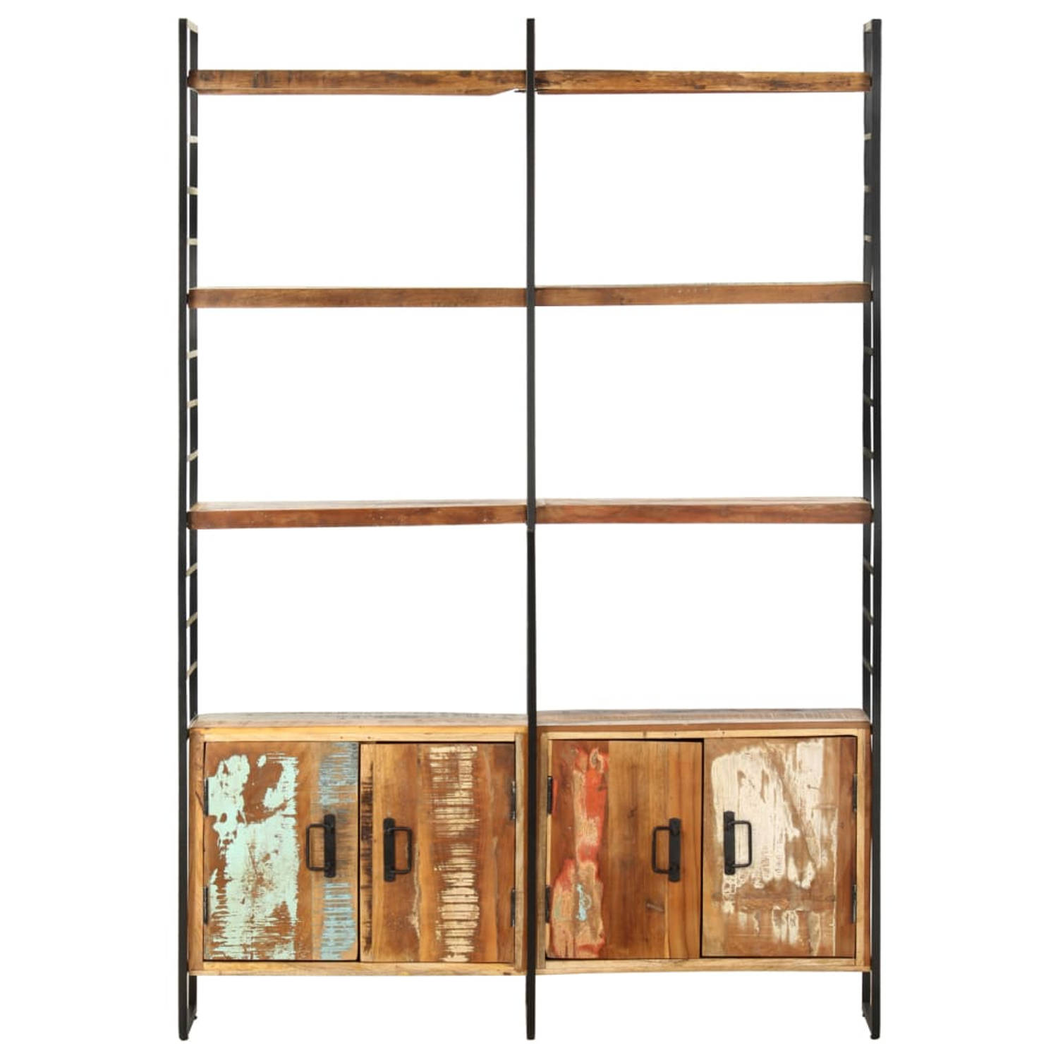 The Living Store Boekenkast Industriële Stijl - 124x30x180 cm - Massief gerecycled hout en ijzeren frame