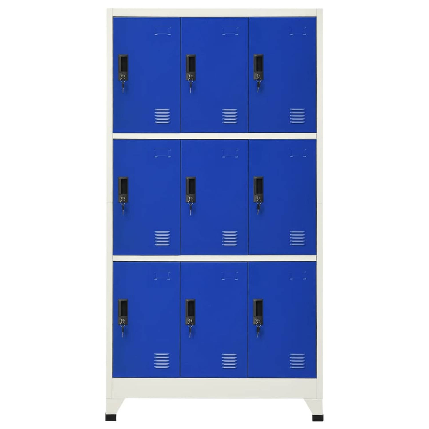 The Living Store Lockerkast - Staal - Grijs/Blauw - 90x45x180cm - Duurzaam en Ventilatieopeningen