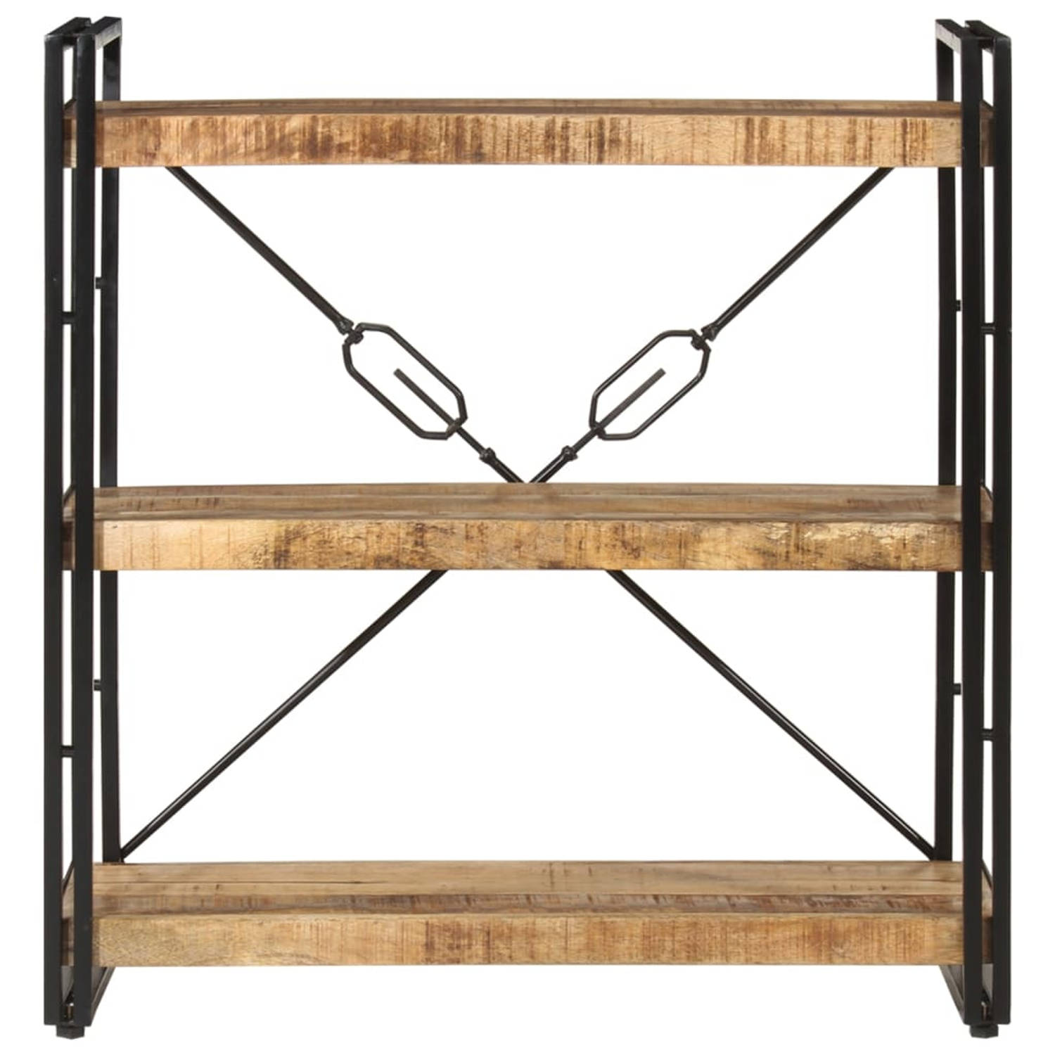 The Living Store Boekenkast Mangohout - 77x30x80 cm - Massief mangohout met ijzeren frame