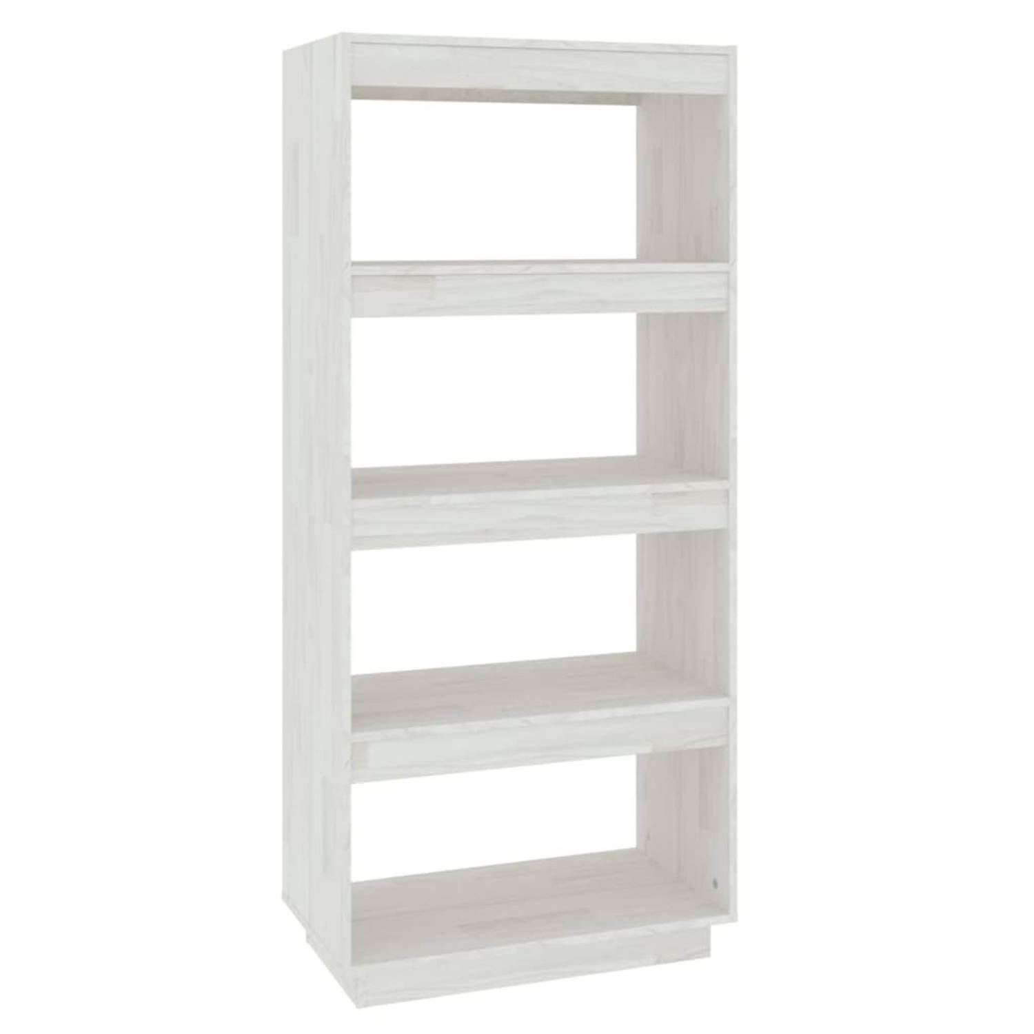 The Living Store Boekenkast/kamerscherm 60x35x135 cm massief grenenhout wit - Kast