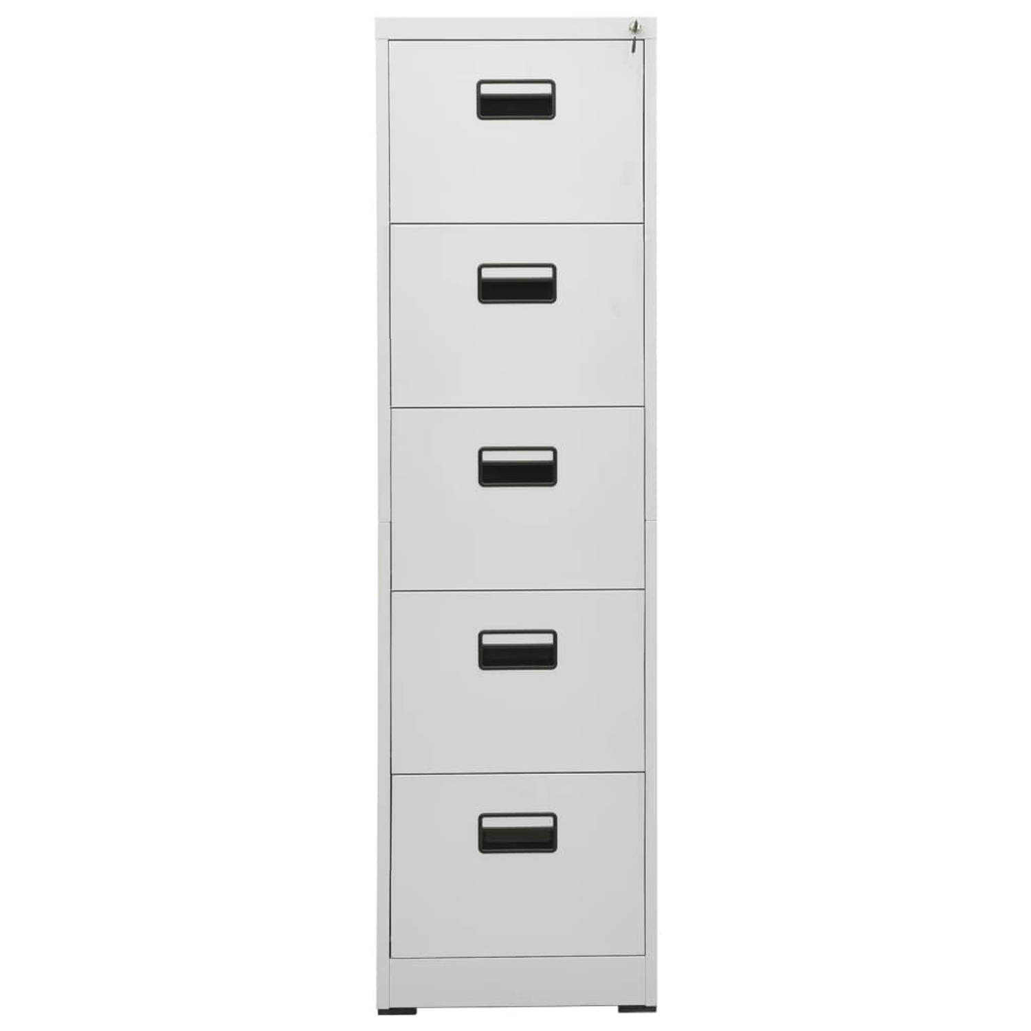 The Living Store Archiefkast - 46 x 62 x 164 cm - Staal - Lichtgrijs - 5 lades - Met slot