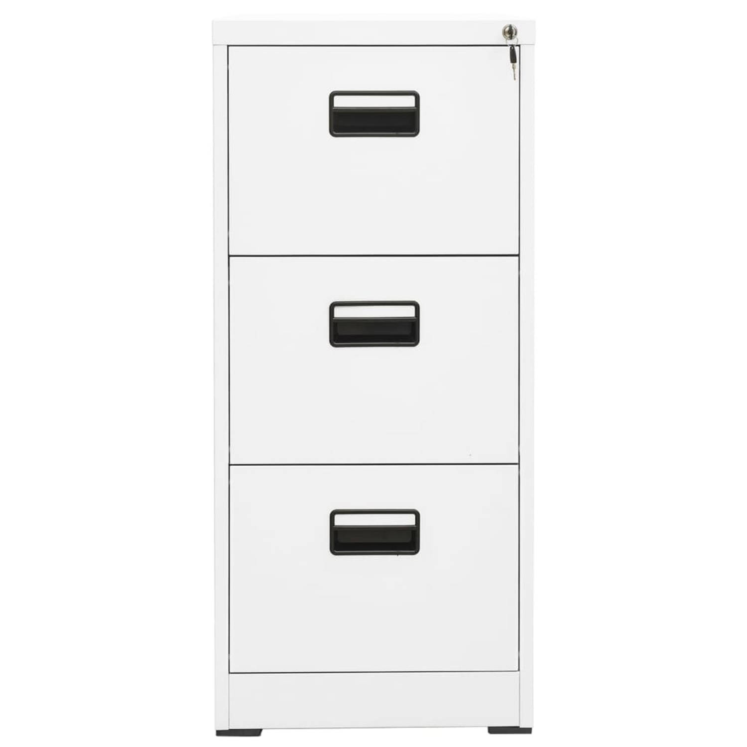 The Living Store Archiefkast Staal - 46 x 62 x 102.5 cm - 3 lades - Wit
