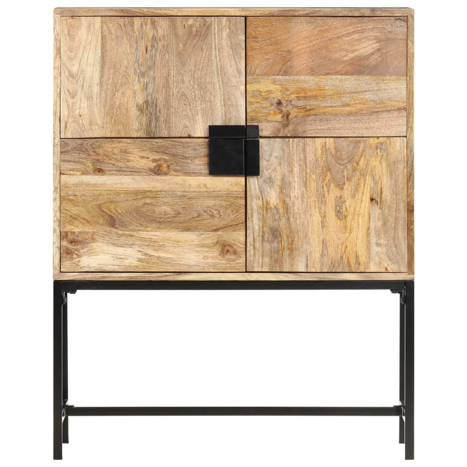 The Living Store Wandkast Mangohout - 80x30x100 cm - 4 deuren - Bruin/Zwart