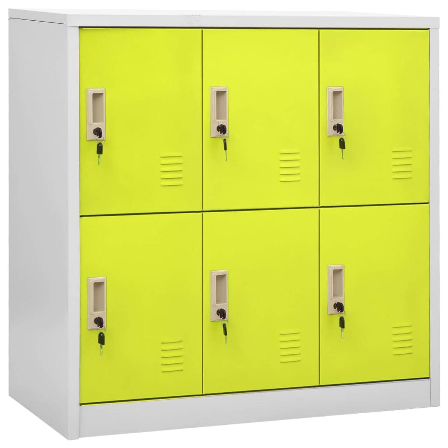 The Living Store Lockerkast - Staal - 90 x 45 x 92.5 cm - 6 lockers - Lichtgrijs en groen