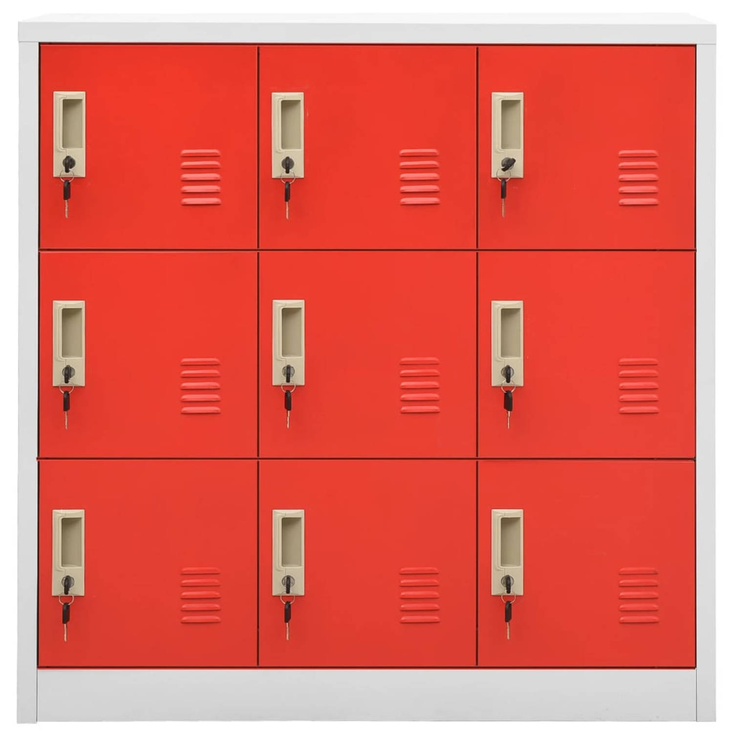 The Living Store Lockerkast - modern ontwerp - staal - lichtgrijs/rood - 90 x 45 x 92.5 cm - 9 lockers - met sloten