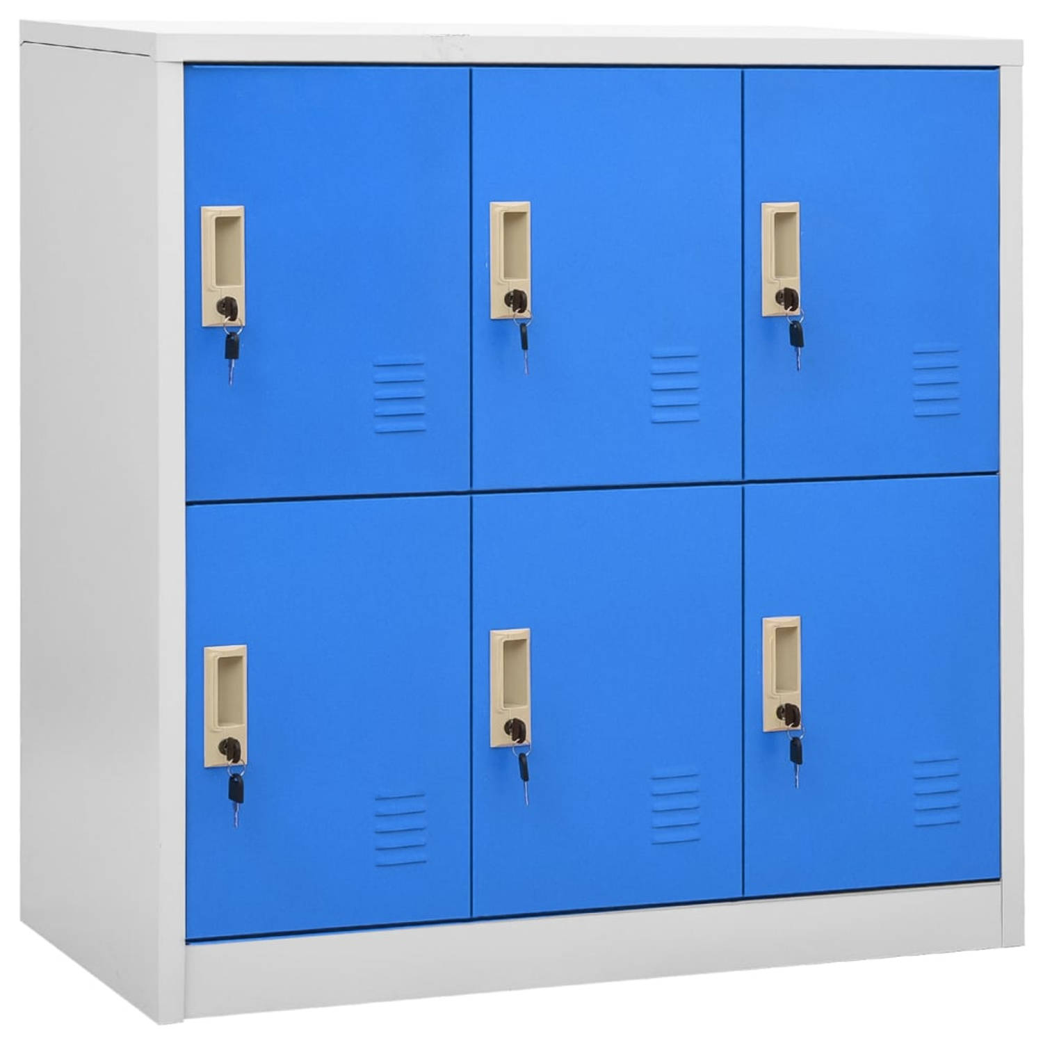 The Living Store Lockerkasten - Opbergkast van staal - 90 x 45 x 92.5 cm - 6 lockers - Lichtgrijs en blauw - Geschikt voor scholen en kantoren