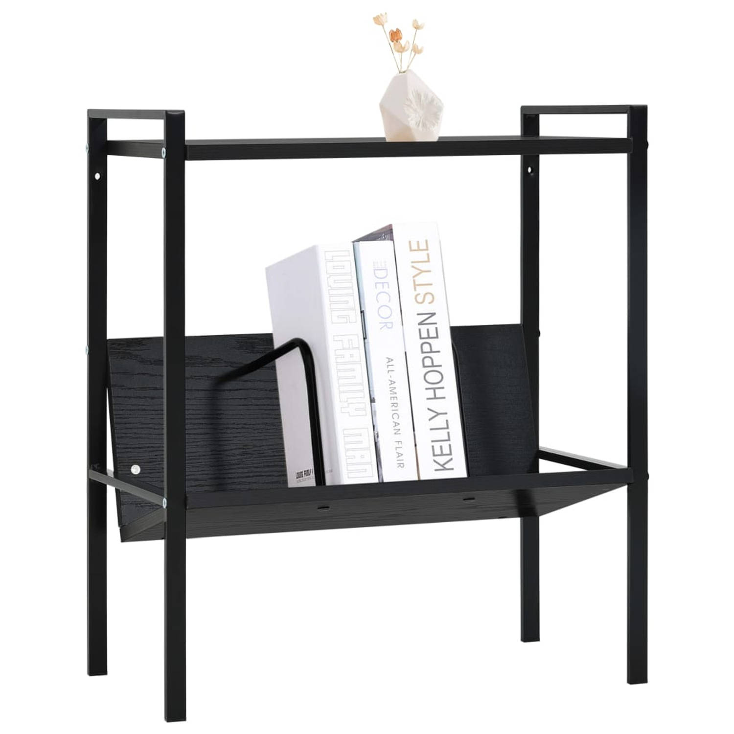 The Living Store Boekenkast 2-laags - 52 x 28 x 59 cm - zwart spaanplaat - staal