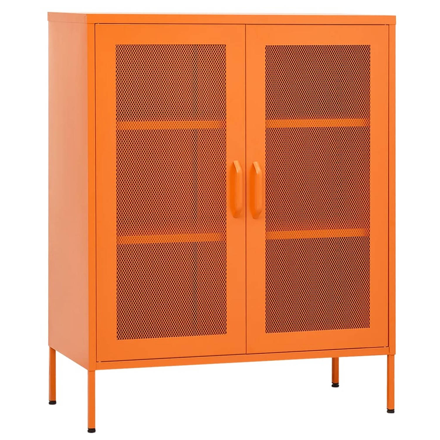 The Living Store Opbergkast Staal - 80 x 35 x 101.5 cm - Oranje