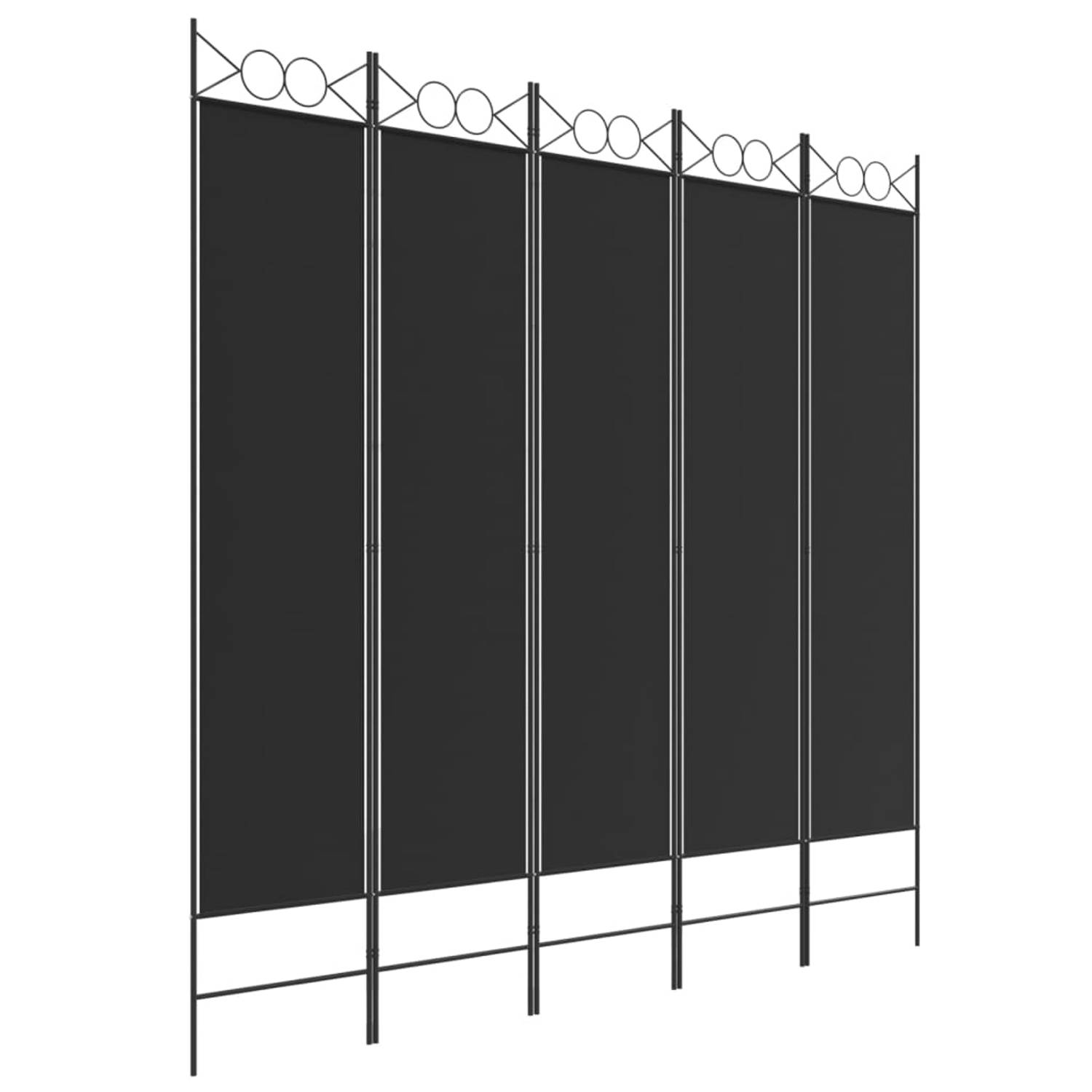 The Living Store Kamerscherm - 5 panelen - 200x200 cm - Zwart polyester stof - Duurzaam en inklapbaar