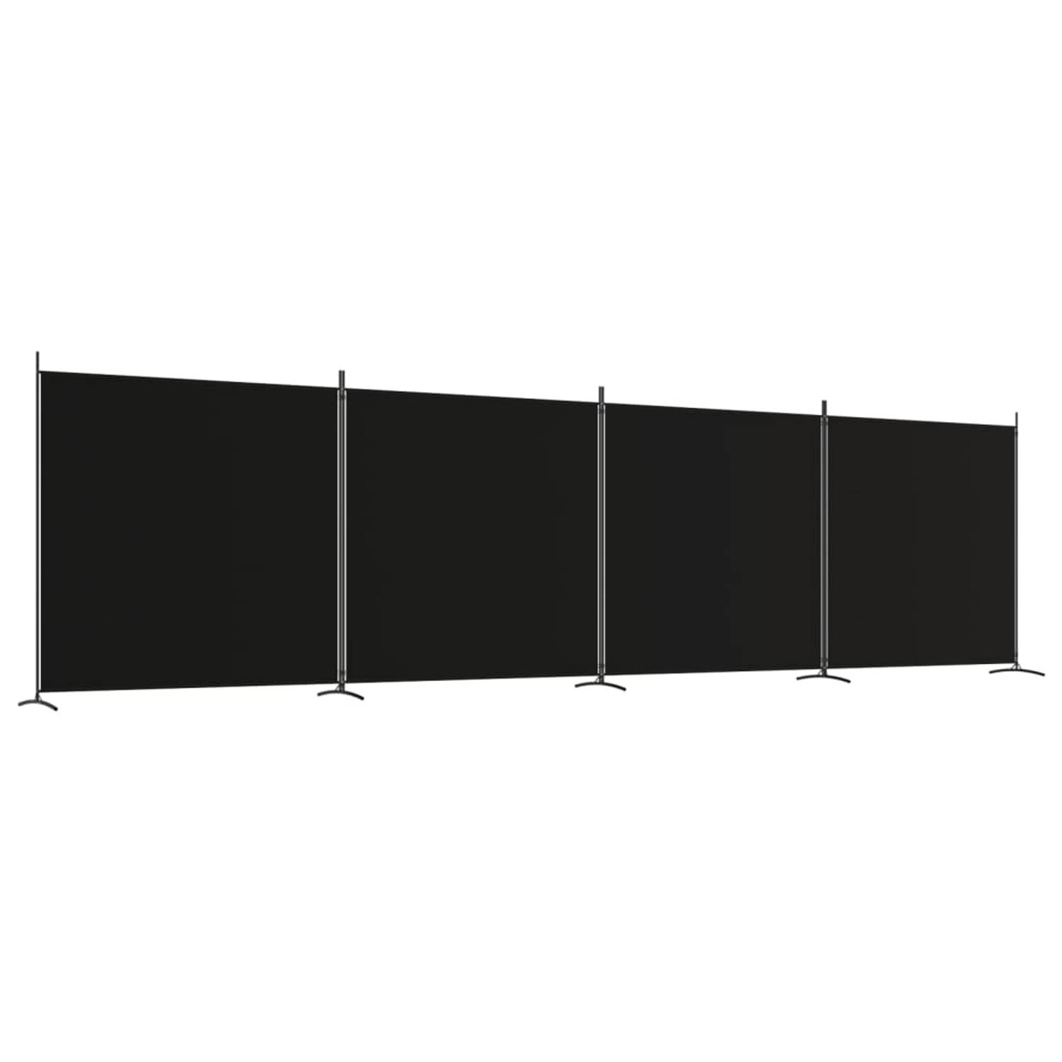 The Living Store Kamerscherm - 4 Panelen - Polyester Stof - Zwart - 698 x 180 cm - Inklapbaar