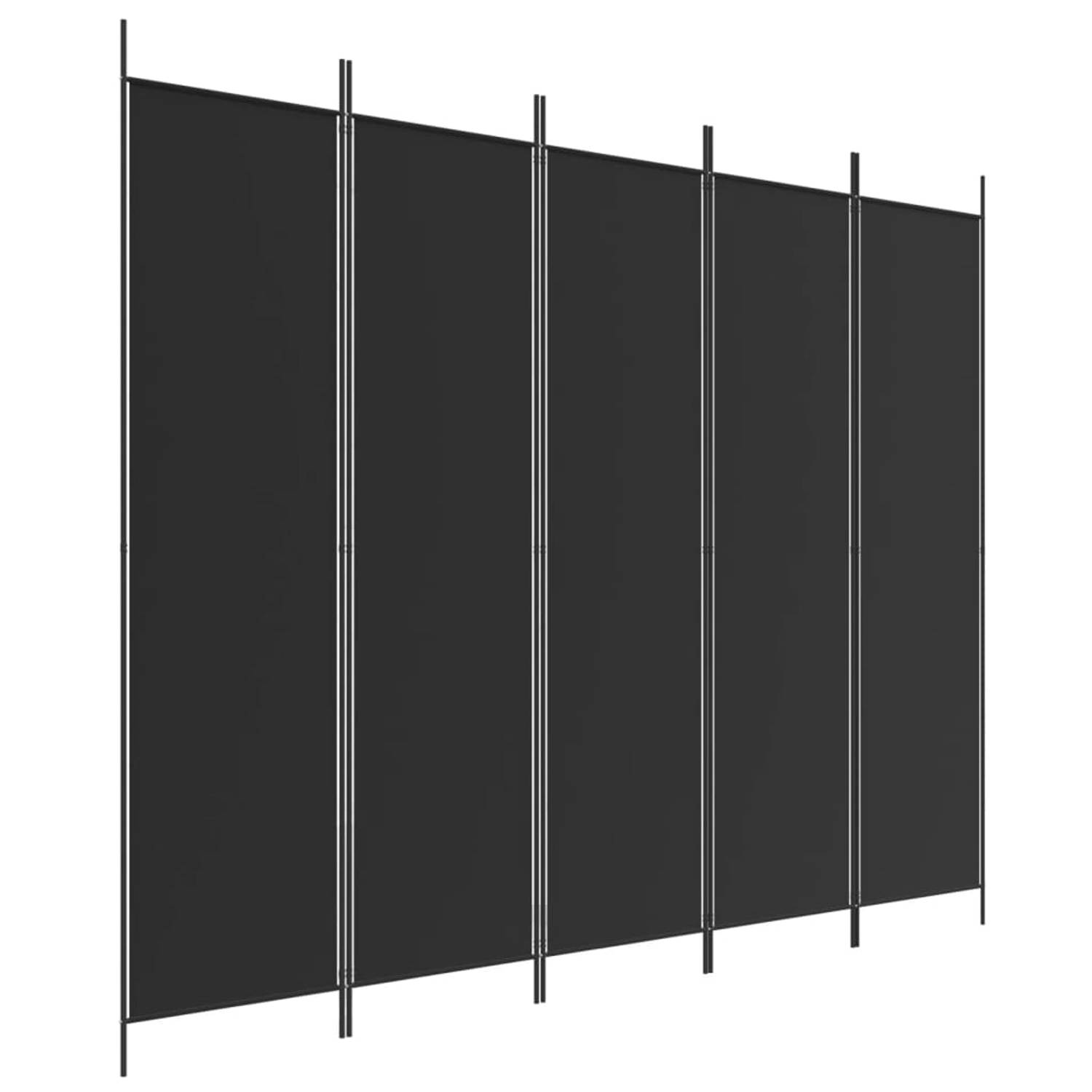 The Living Store Kamerscherm Zwart 5 Panelen - 250 x 200 cm - Inklapbaar
