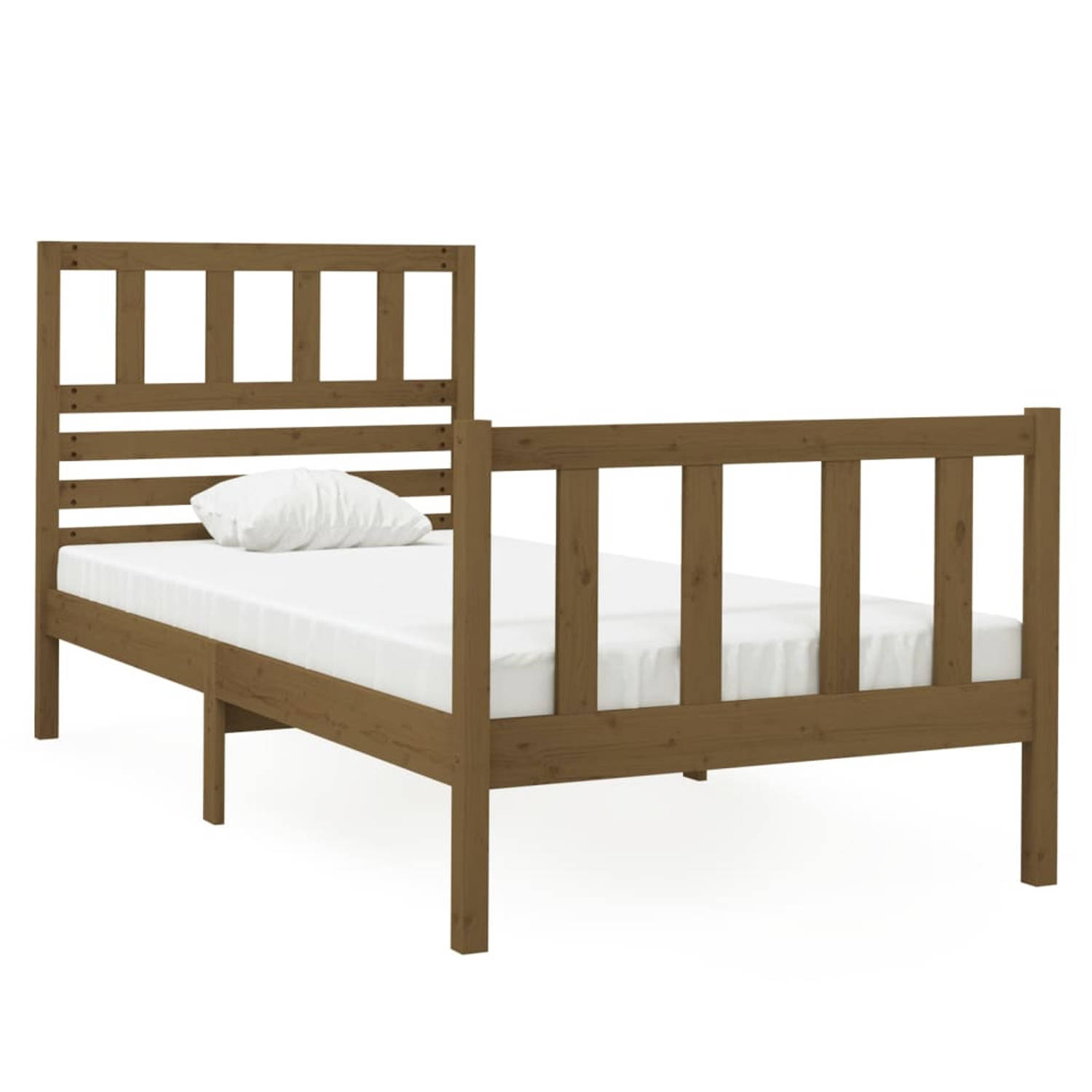 The Living Store Bedframe massief hout honingbruin 75x190 cm 2FT6 small single - Bedframe - Bedframes - Eenpersoonsbed - Bed - Bedombouw - Frame - Bed Frame - Ledikant - Bedframe M