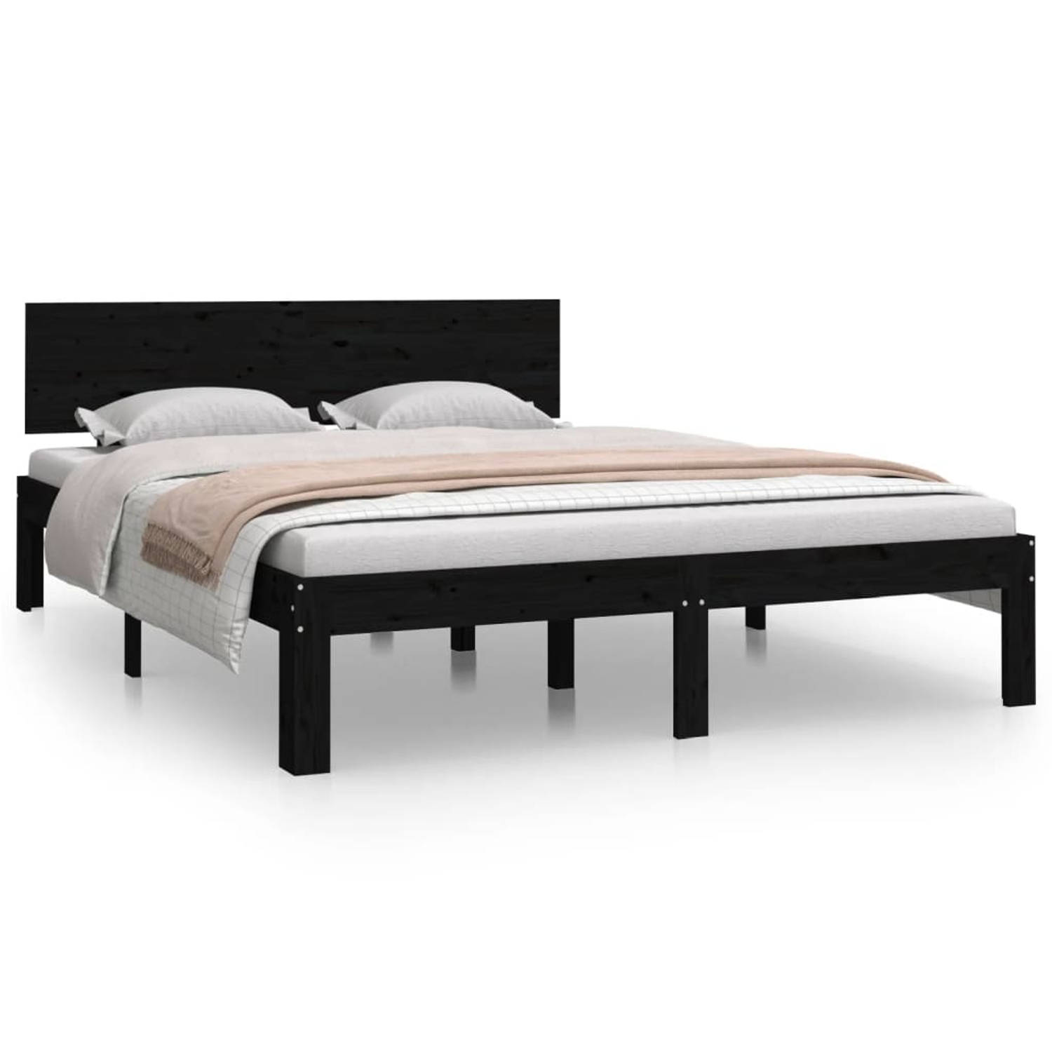 The Living Store Bedframe massief hout zwart 135x190 cm 4FT6 Double - Bedframe - Bedframes - Bed - Bedbodem - Ledikant - Bed Frame - Massief Houten Bedframe - Slaapmeubel - Bedden