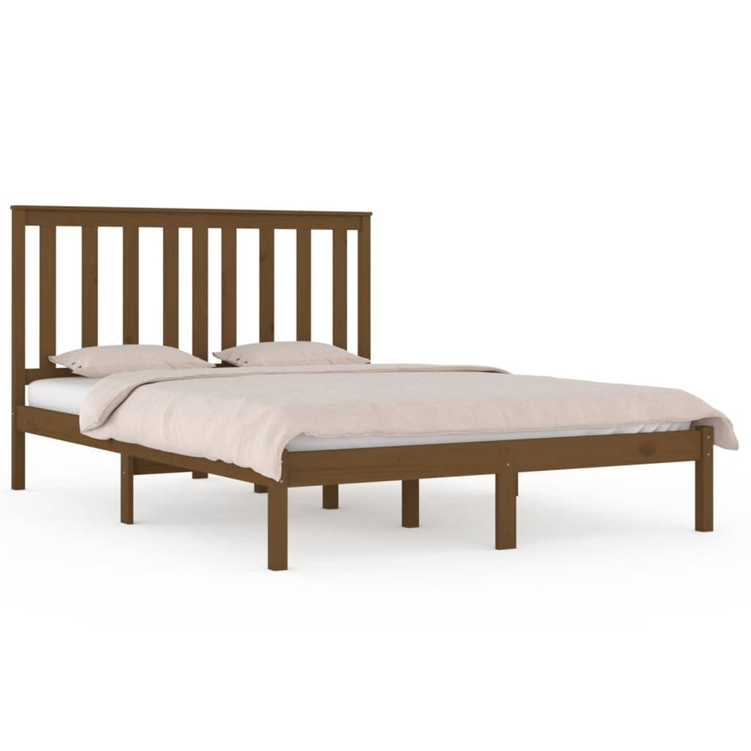 The Living Store Bedframe massief grenenhout honingbruin 160x200 cm - Bedframe - Bedframes - Tweepersoonsbed - Bed - Bedombouw - Dubbel Bed - Frame - Bed Frame - Ledikant - Houten