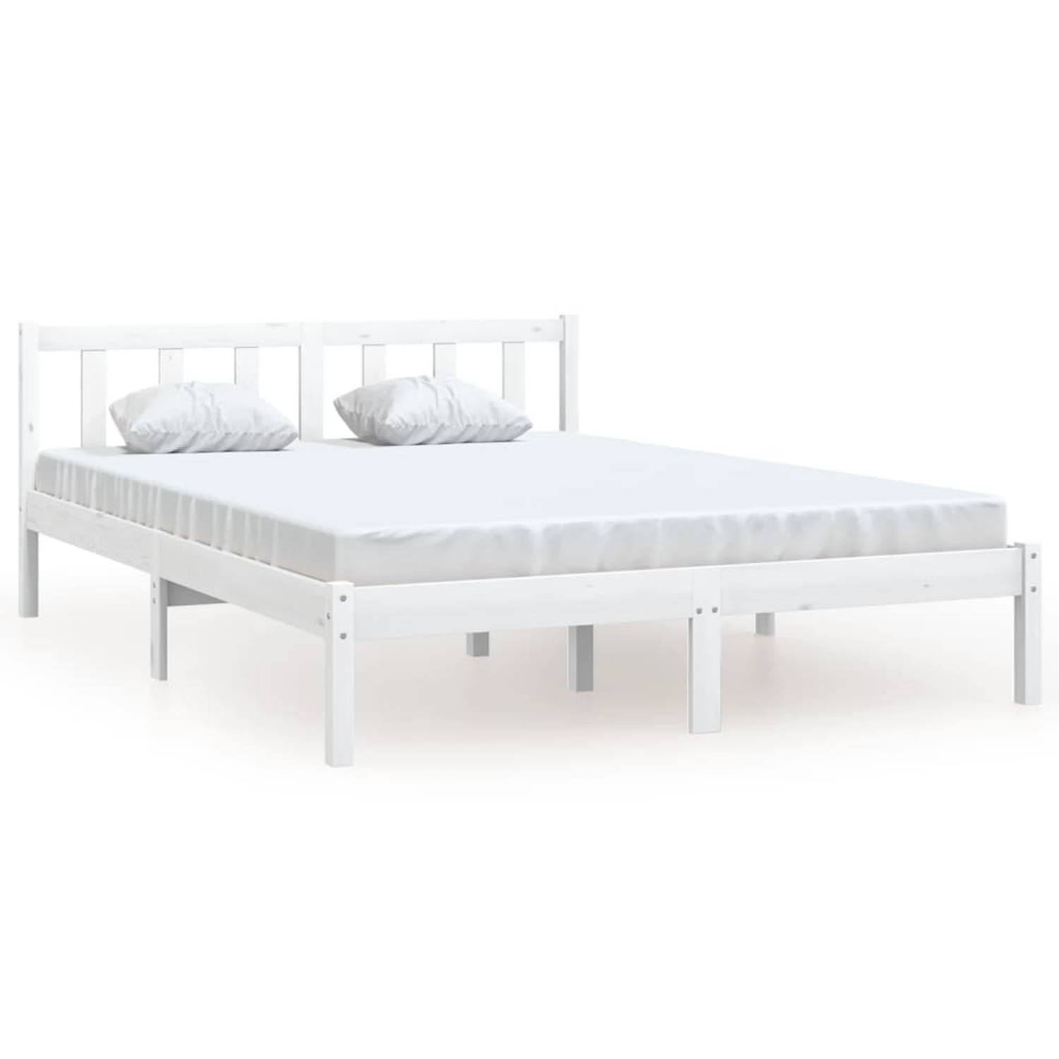 The Living Store Bedframe massief grenenhout wit 140x190 cm - Bed