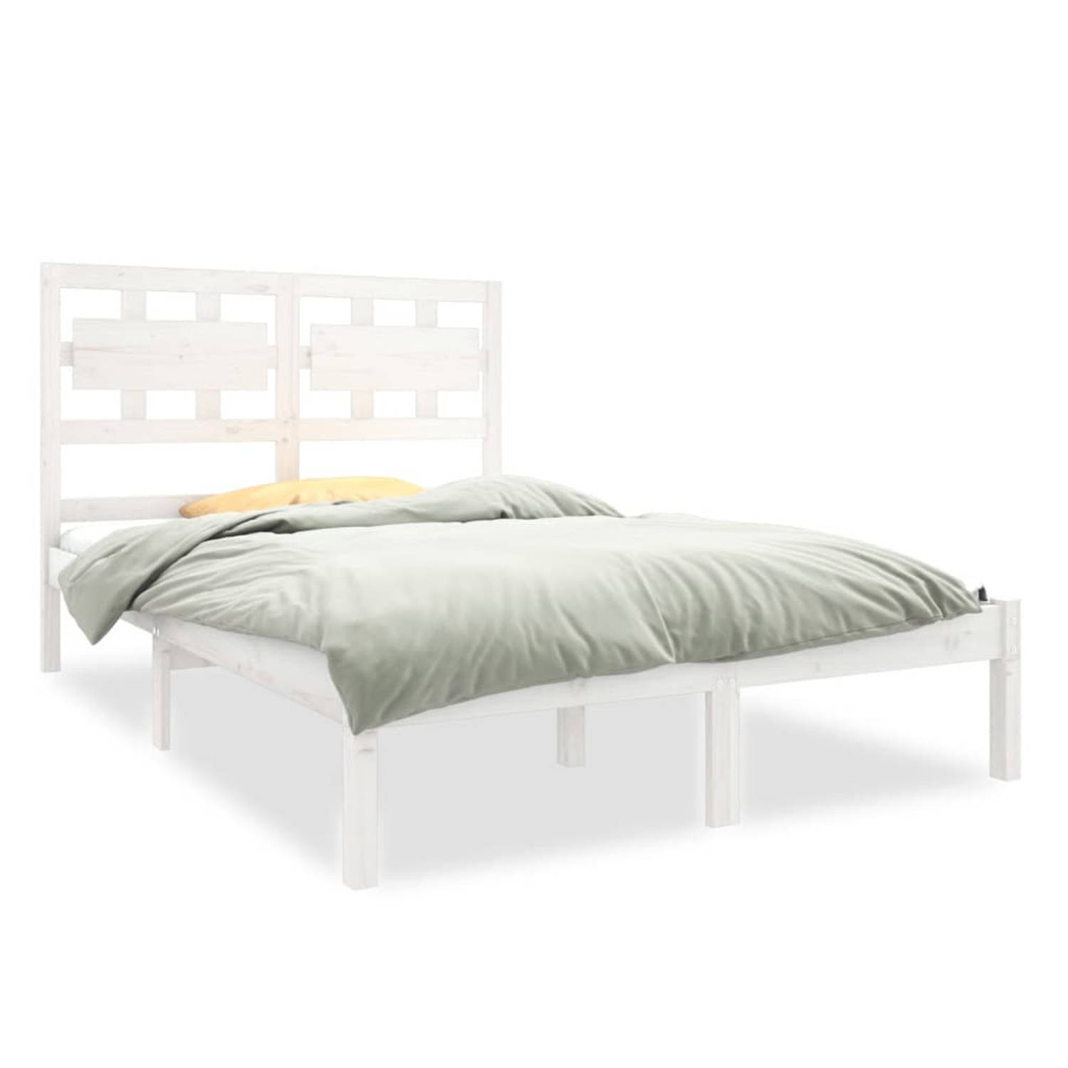 The Living Store Bedframe massief hout wit 140x190 cm - Bedframe - Bedframes - Tweepersoonsbed - Bed - Bedombouw - Dubbel Bed - Frame - Bed Frame - Ledikant - Bedframe Met Hoofdein