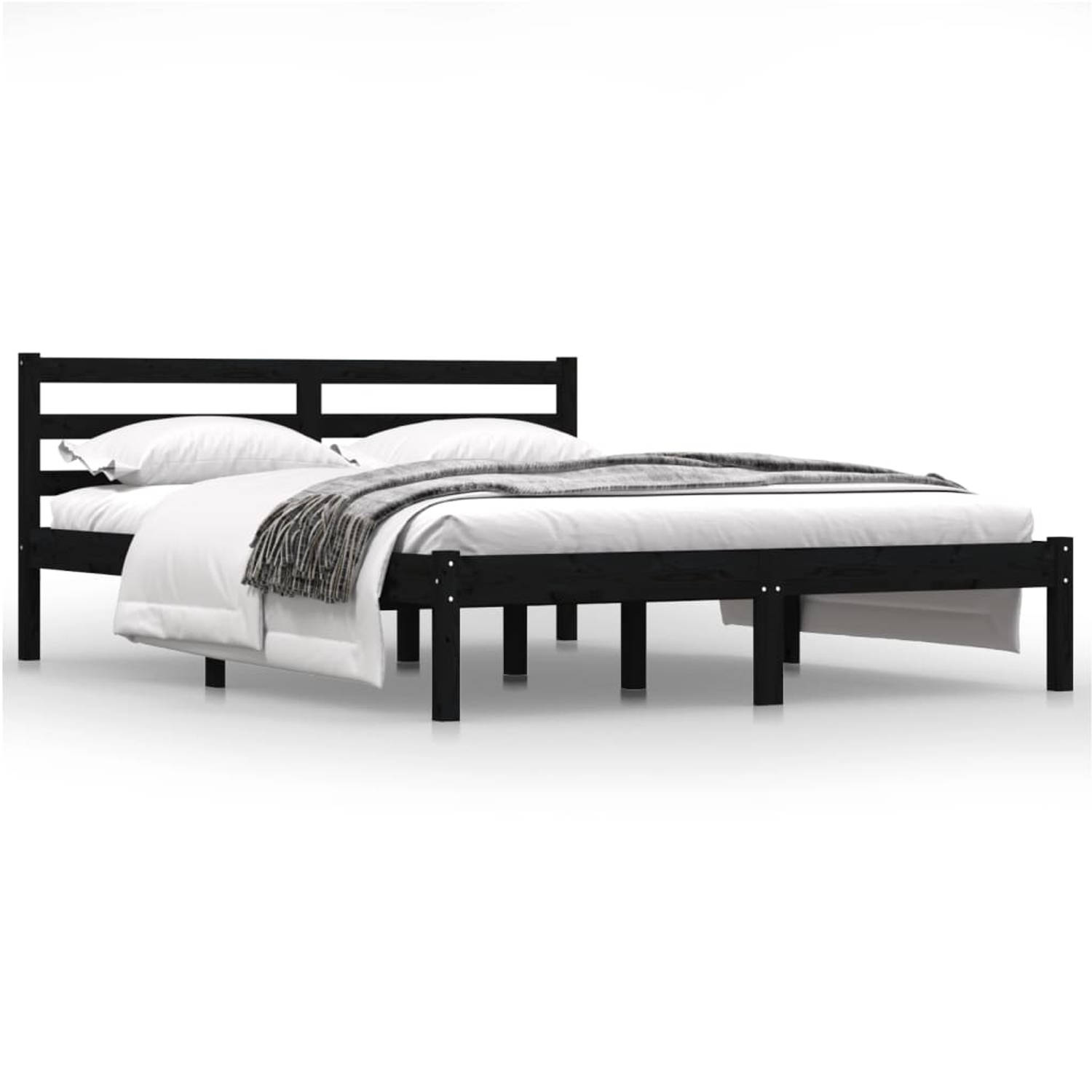 The Living Store Bedframe massief grenenhout zwart 140x190 cm - Bedframe - Bedframes - Bed - Bedbodem - Ledikant - Bed Frame - Massief Houten Bedframe - Slaapmeubel - Bedden - Bedb