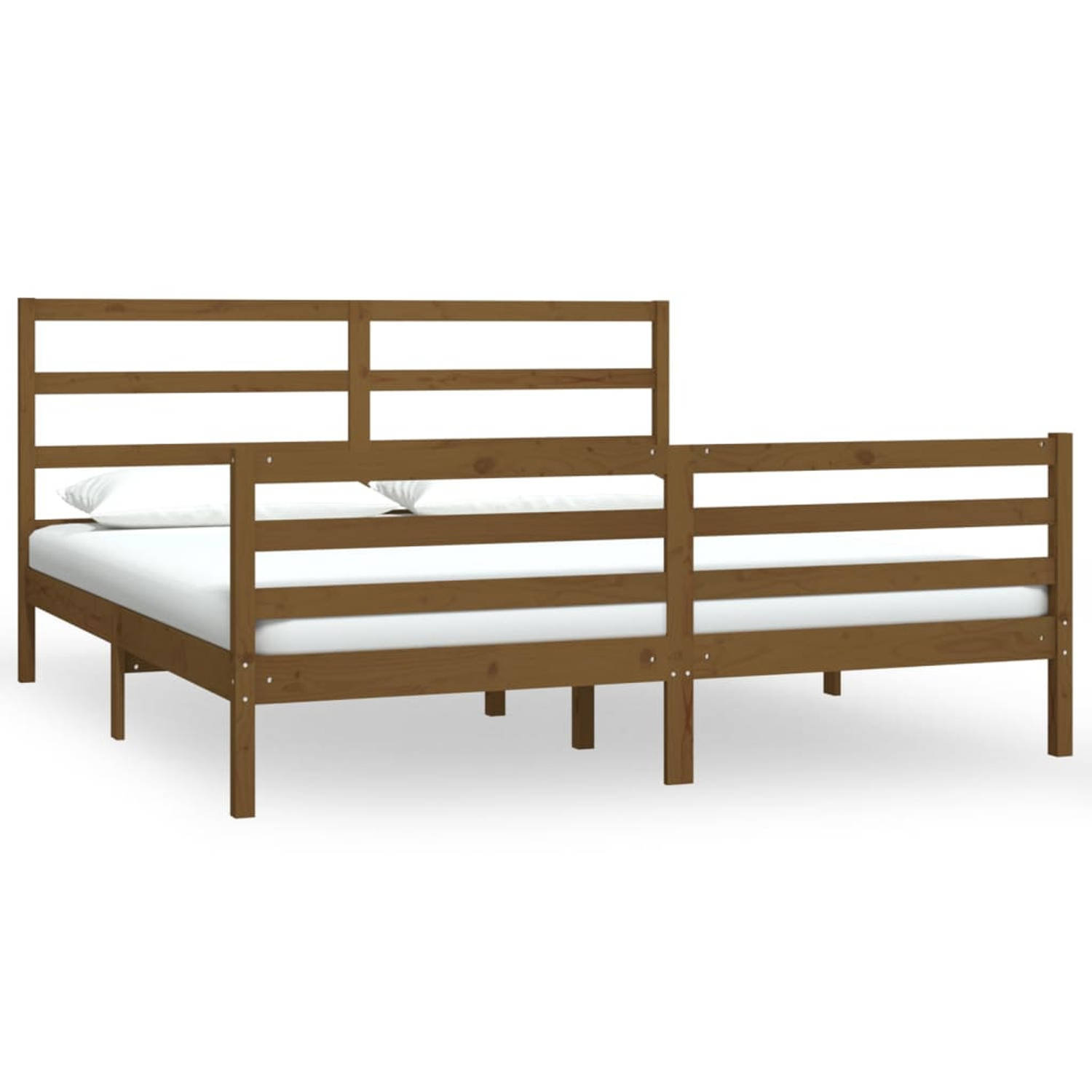 The Living Store Bedframe grenenhout honingbruin 180x200 cm 6FT Super King - Bedframe - Bedframes - Bed - Bedbodem - Ledikant - Bed Frame - Massief Houten Bedframe - Slaapmeubel -