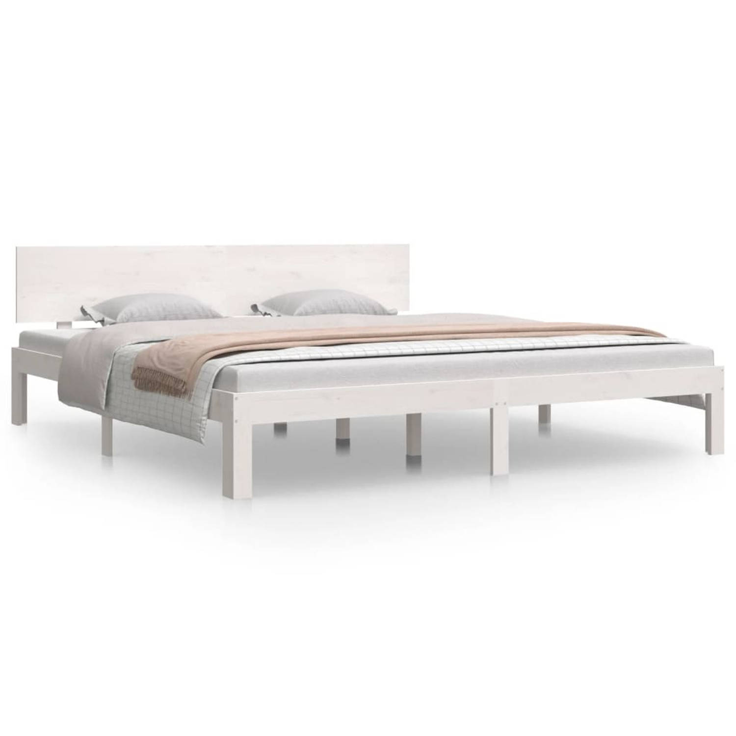 The Living Store Bedframe massief hout wit 180x200 cm 6FT Super King - Bedframe - Bedframes - Bed - Bedbodem - Ledikant - Bed Frame - Massief Houten Bedframe - Slaapmeubel - Bedden